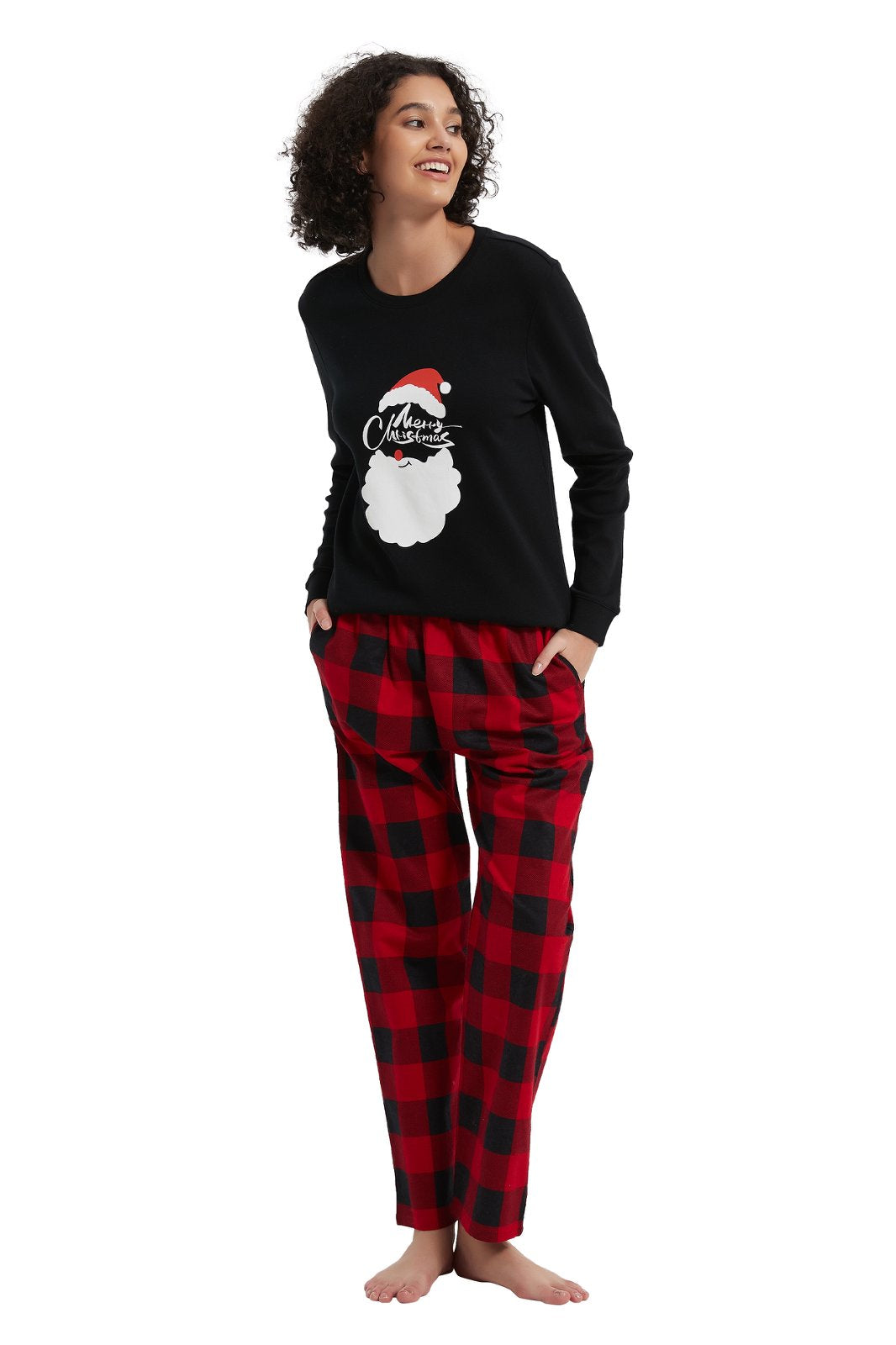 GLOBAL Women's Cotton Knit Top Flannel Pants Sleepwear Matching Pajamas for Couple Pjs for Family, Size S-3XL