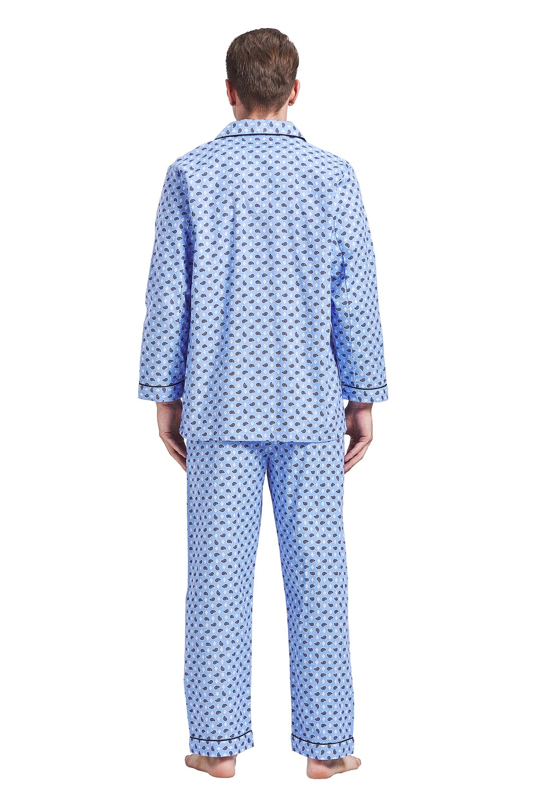 Amaxer Mens Cotton Flannel Pajama Set, Long Sleeve Button‑Down Top & Elastic Waist Long Pants, Breathable Sleep Loungewear, Size S
