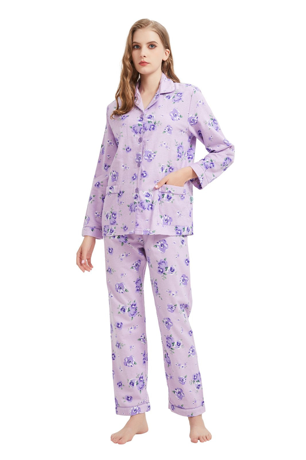 GLOBAL Womens Flannel Cotton Pajama Set Long PJs Flannel Loungewear Sleepwear,Size S-3XL