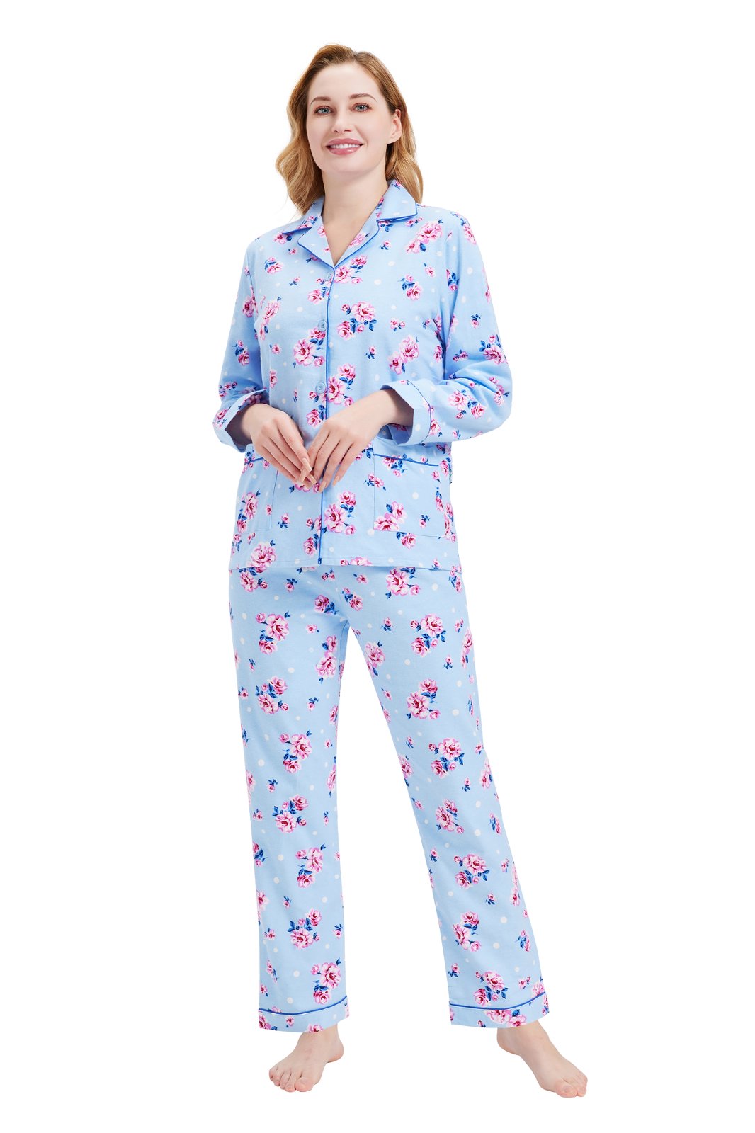 GLOBAL Women’s Flannel Pajama Set 100% Cotton Comfy PJs for Women Long Sleeve Button Front 2-Piece Warm and Cozy Sleepwear,Size S-3XL
