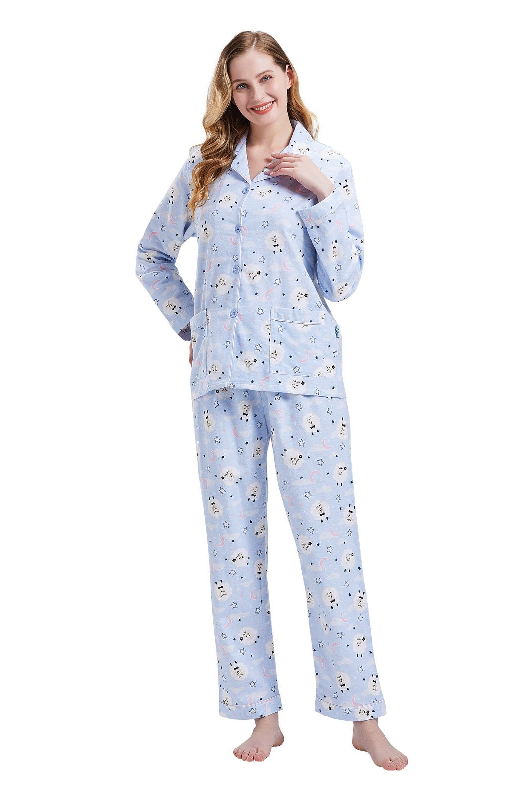 GLOBAL Womens Cotton Flannel Pajama Set - Cozy Winter 2-Piece Loungewear with Button-Down Top & Pants, Size S-3XL