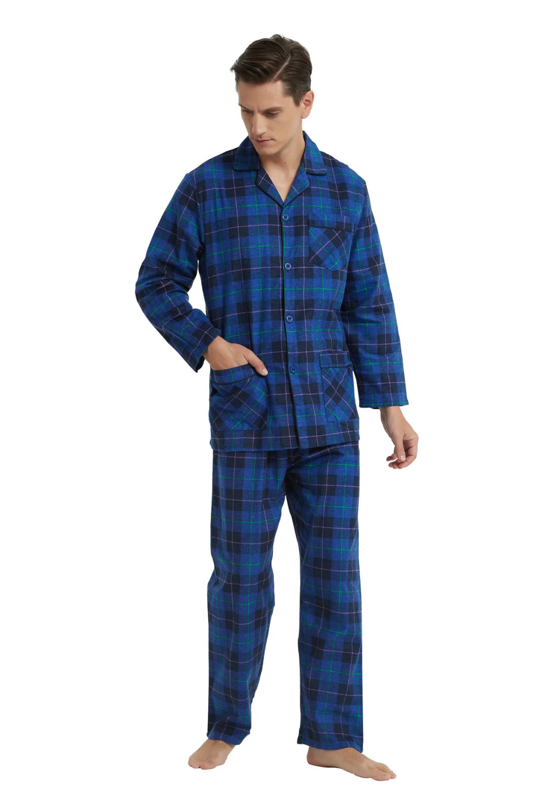 GLOBAL Men's Long Sleeve Flannel Pajamas Sets 100% Cotton Sleepwear Top and Bottom