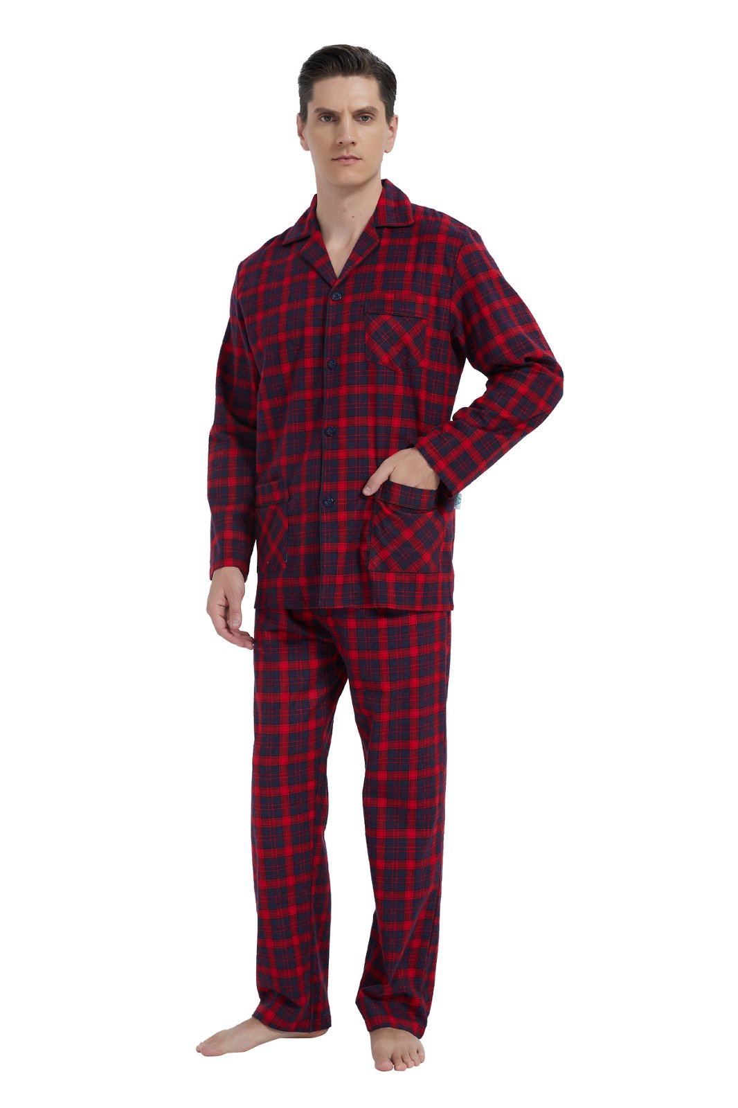 GLOBAL Men's Long Sleeve Flannel Pajamas Sets 100% Cotton Sleepwear Top and Bottom, Size S-3XL