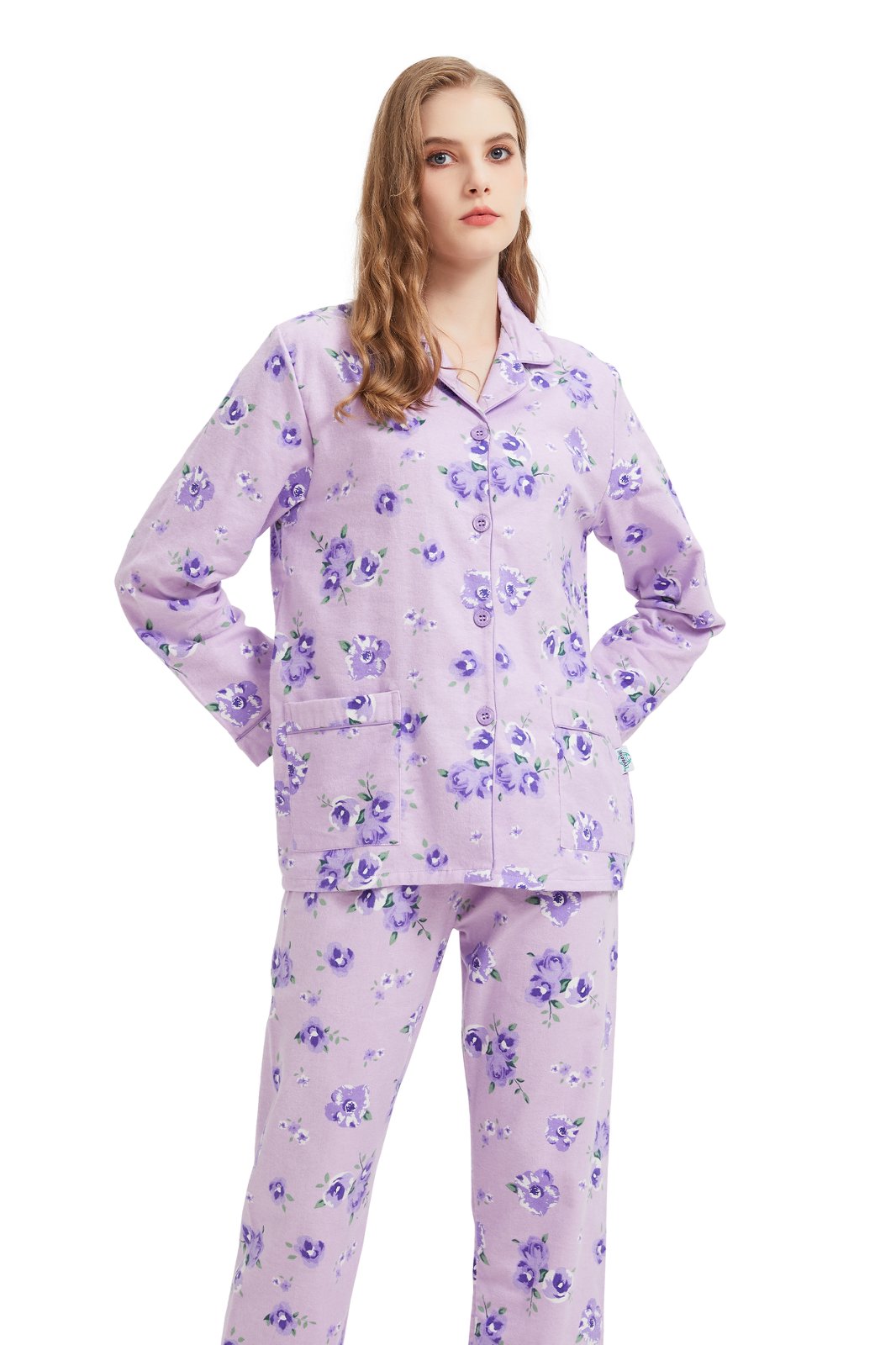 GLOBAL Womens Flannel Cotton Pajama Set Long PJs Flannel Loungewear Sleepwear,Size S-3XL