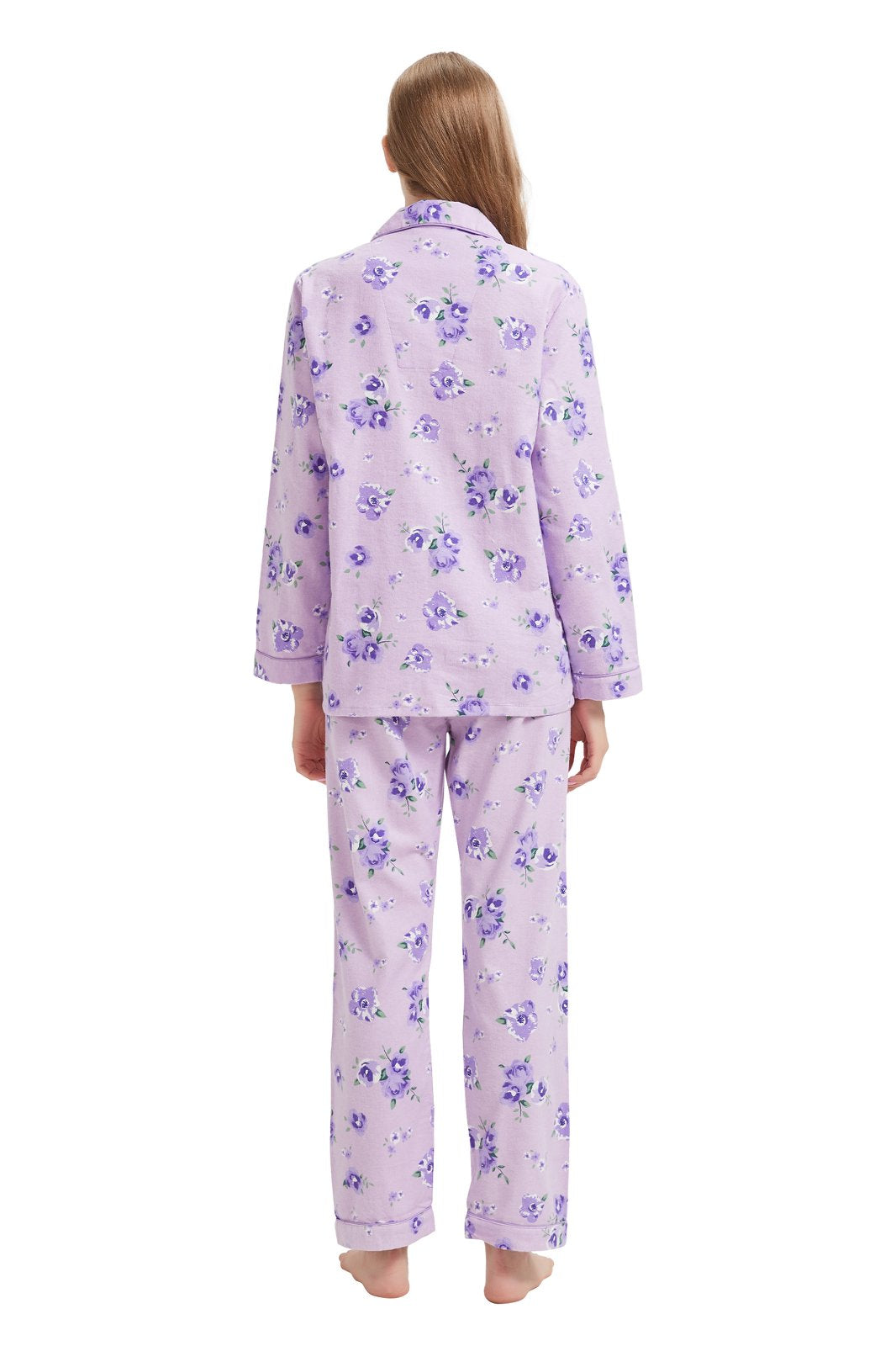 GLOBAL Womens Flannel Cotton Pajama Set Long PJs Flannel Loungewear Sleepwear,Size S-3XL