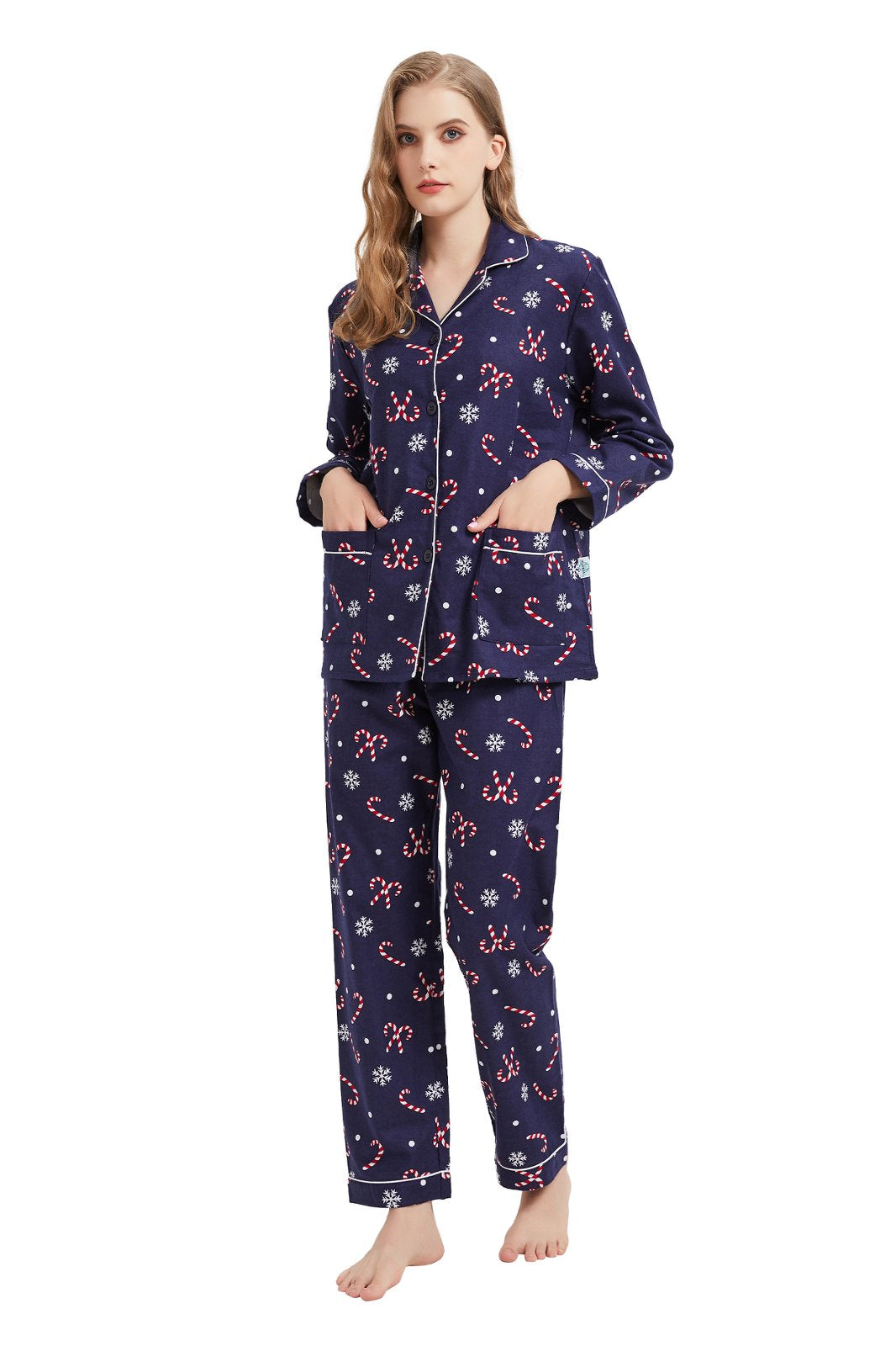 GLOBAL Womens Flannel Cotton Pajama Set Long PJs Flannel Loungewear Sleepwear,Size S-3XL