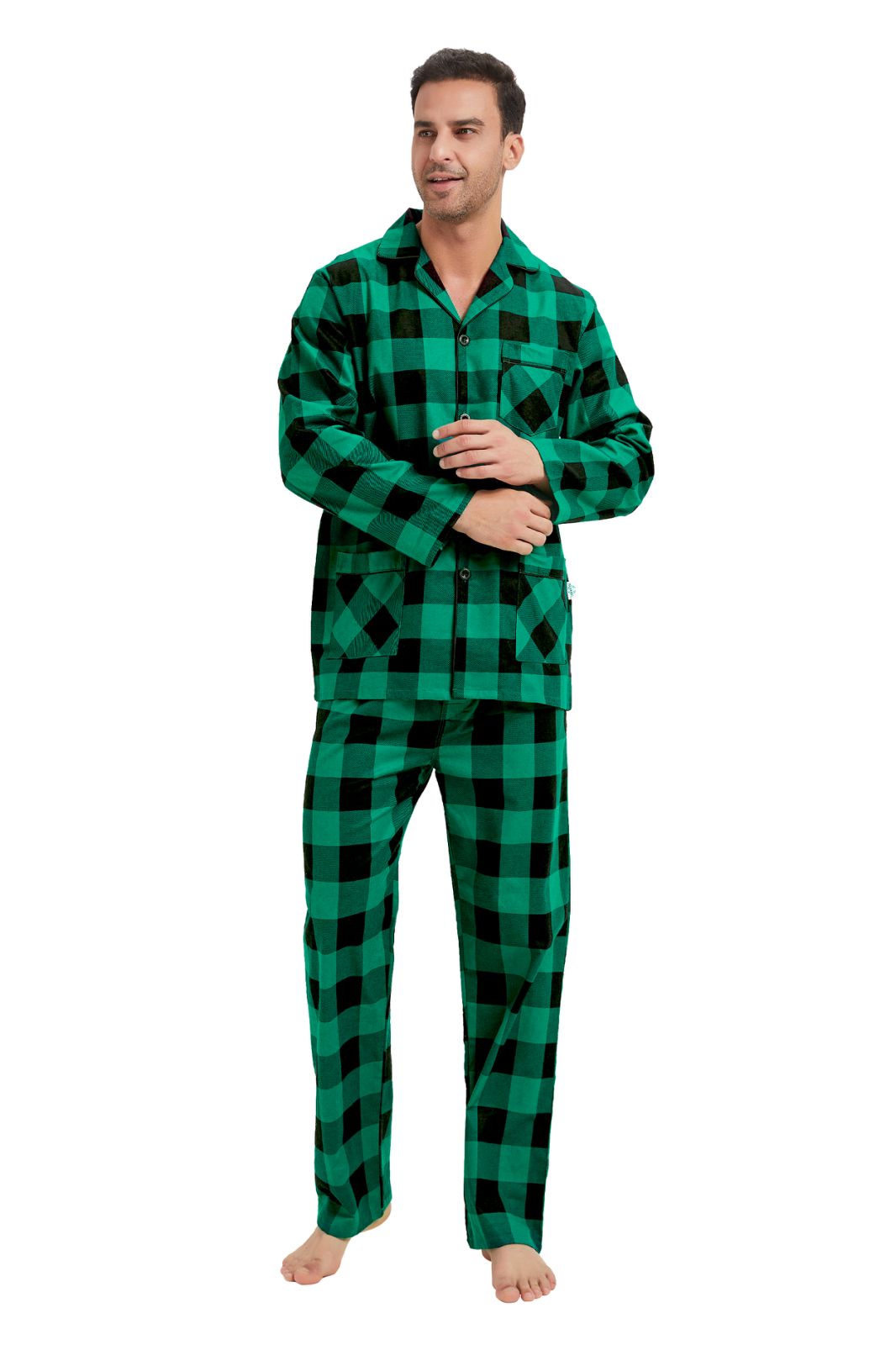 GLOBAL Men's Long Sleeve Flannel Pajamas Sets 100% Cotton Sleepwear Top and Bottom, Size S-3XL