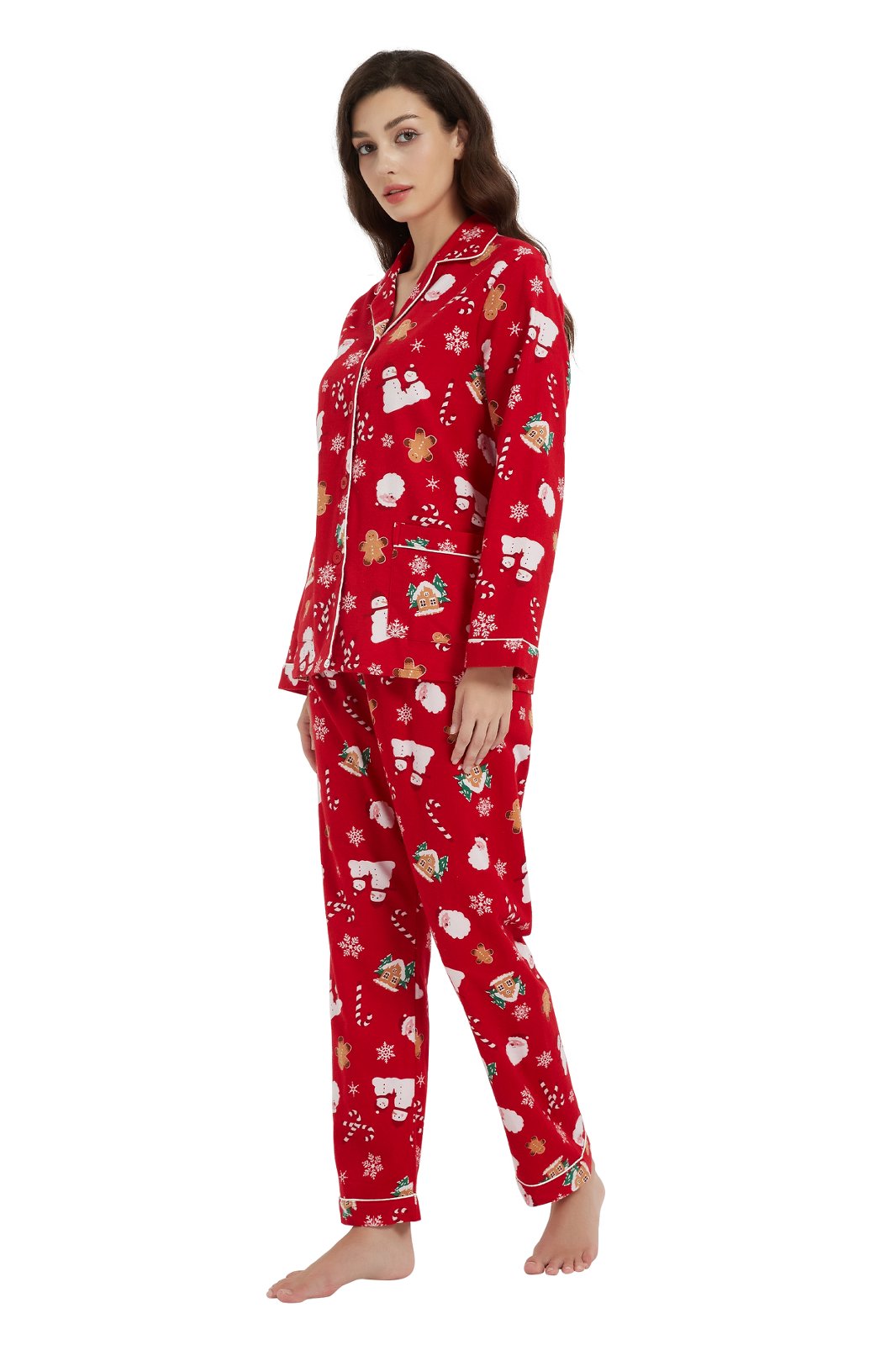 GLOBAL Womens Flannel Cotton Pajama Set Long PJs Flannel Loungewear Sleepwear,Size S-3XL