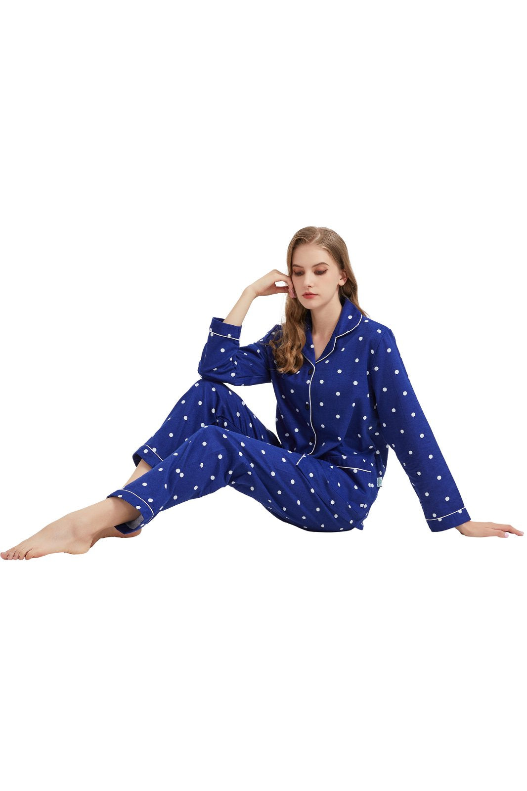 GLOBAL Womens Flannel Cotton Pajama Set Long PJs Flannel Loungewear Sleepwear,Size S-3XL