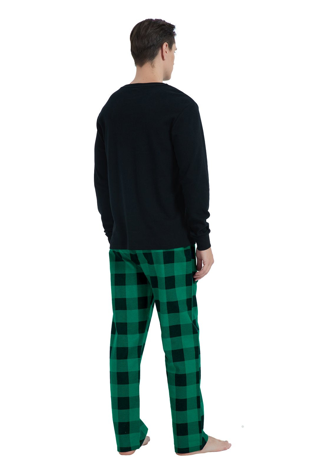 GLOBAL Men's Cotton Knit Top Flannel Pants Sleepwear Matching Pajamas for Couple Pjs for Family, Size S-3XL