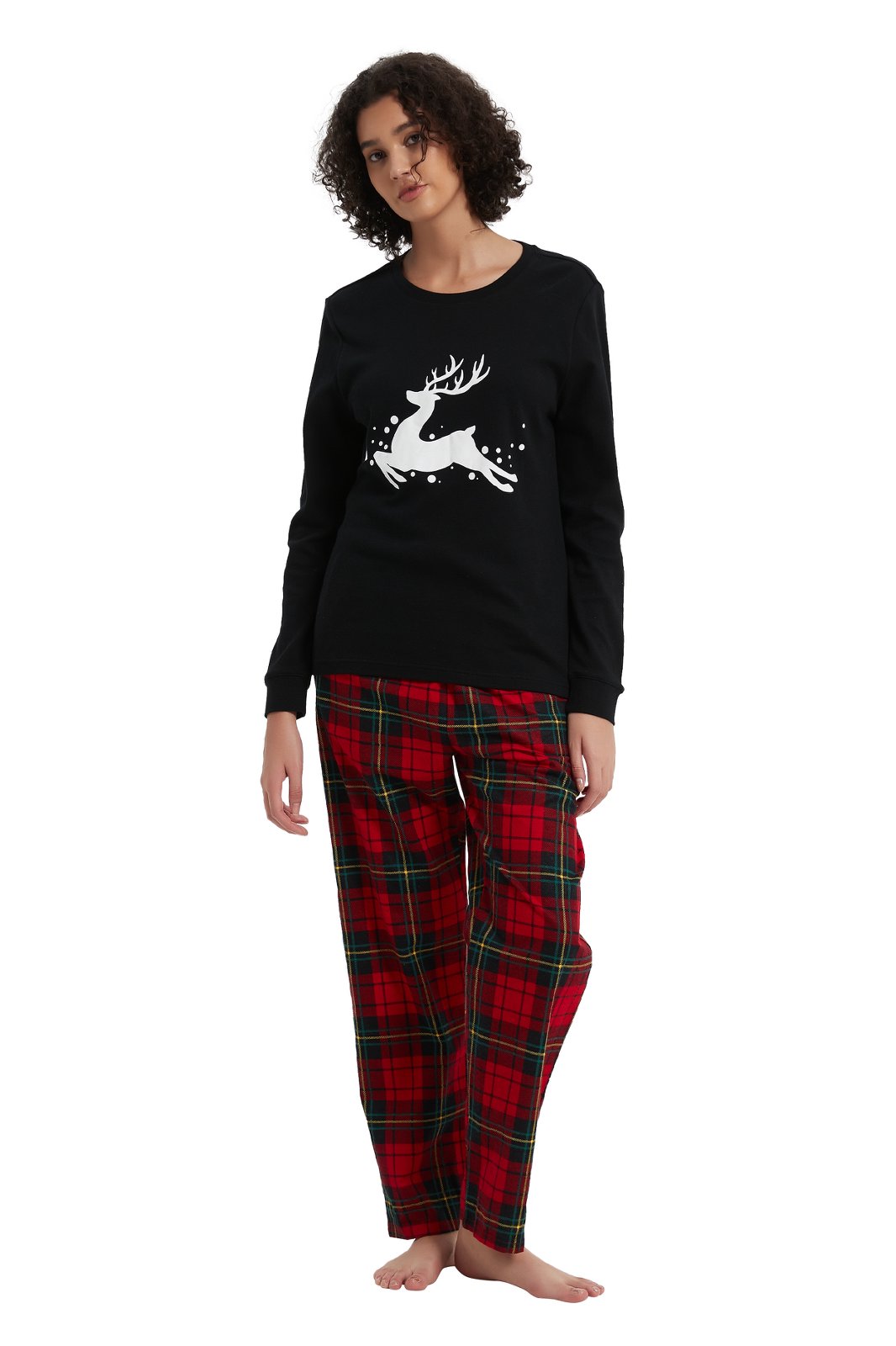 GLOBAL Women's Cotton Knit Top Flannel Pants Sleepwear Matching Pajamas for Couple Pjs for Family, Size S-3XL
