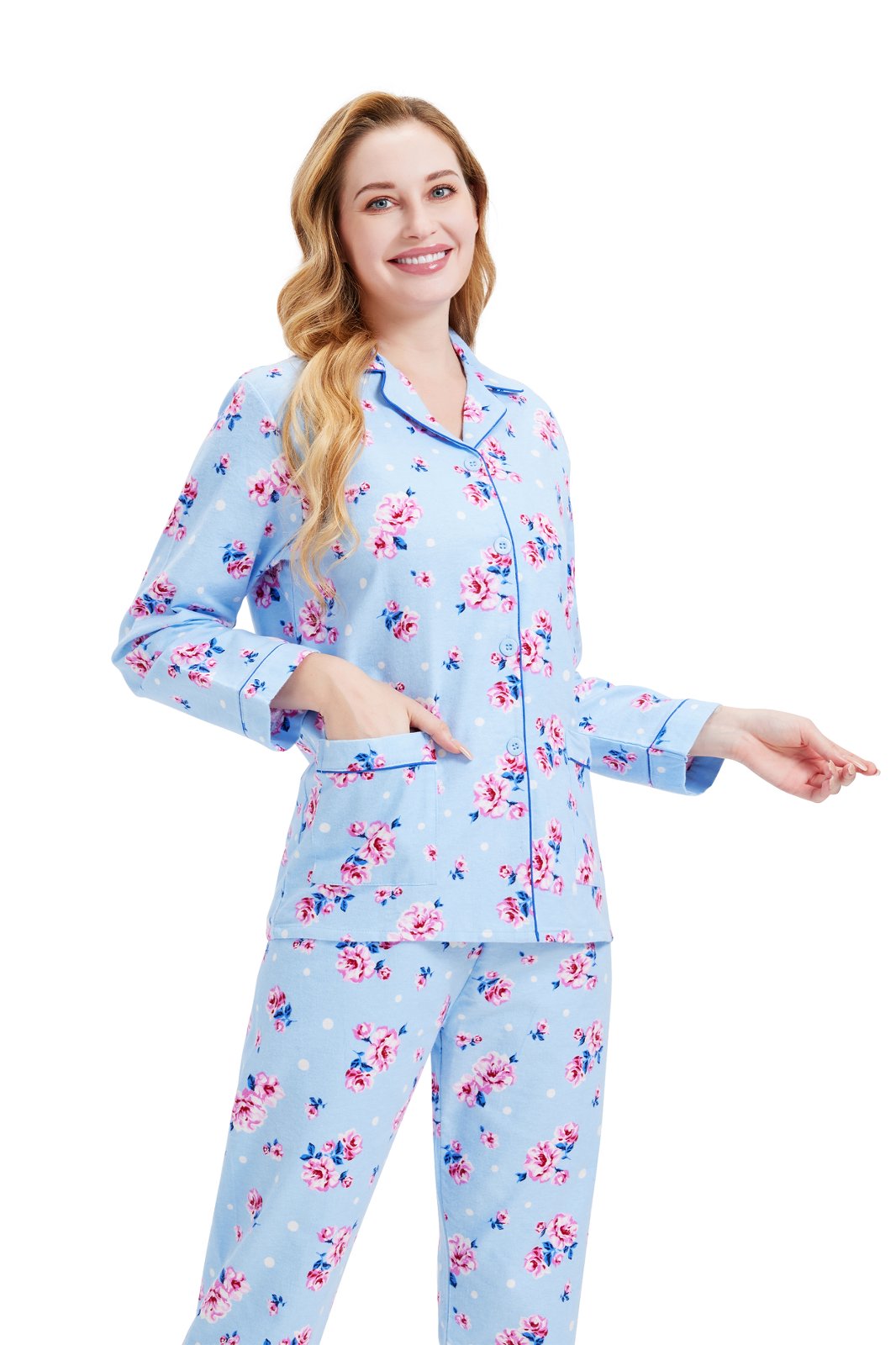 GLOBAL Women’s Flannel Pajama Set 100% Cotton Comfy PJs for Women Long Sleeve Button Front 2-Piece Warm and Cozy Sleepwear,Size S-3XL