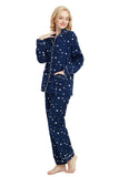 GLOBAL Womens Flannel Cotton Pajama Set Long PJs Flannel Loungewear Sleepwear,Size S-3XL, Blue Star