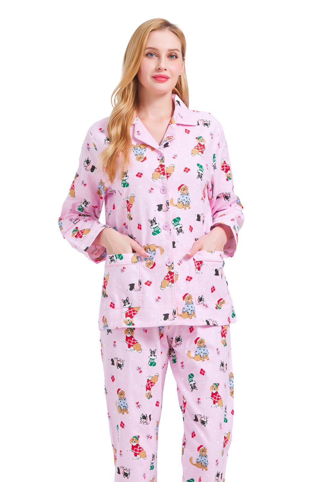 GLOBAL Womens Flannel Cotton Pajama Set Long PJs Cozy Winter Flannel Loungewear Sleepwear,Size S-3XL