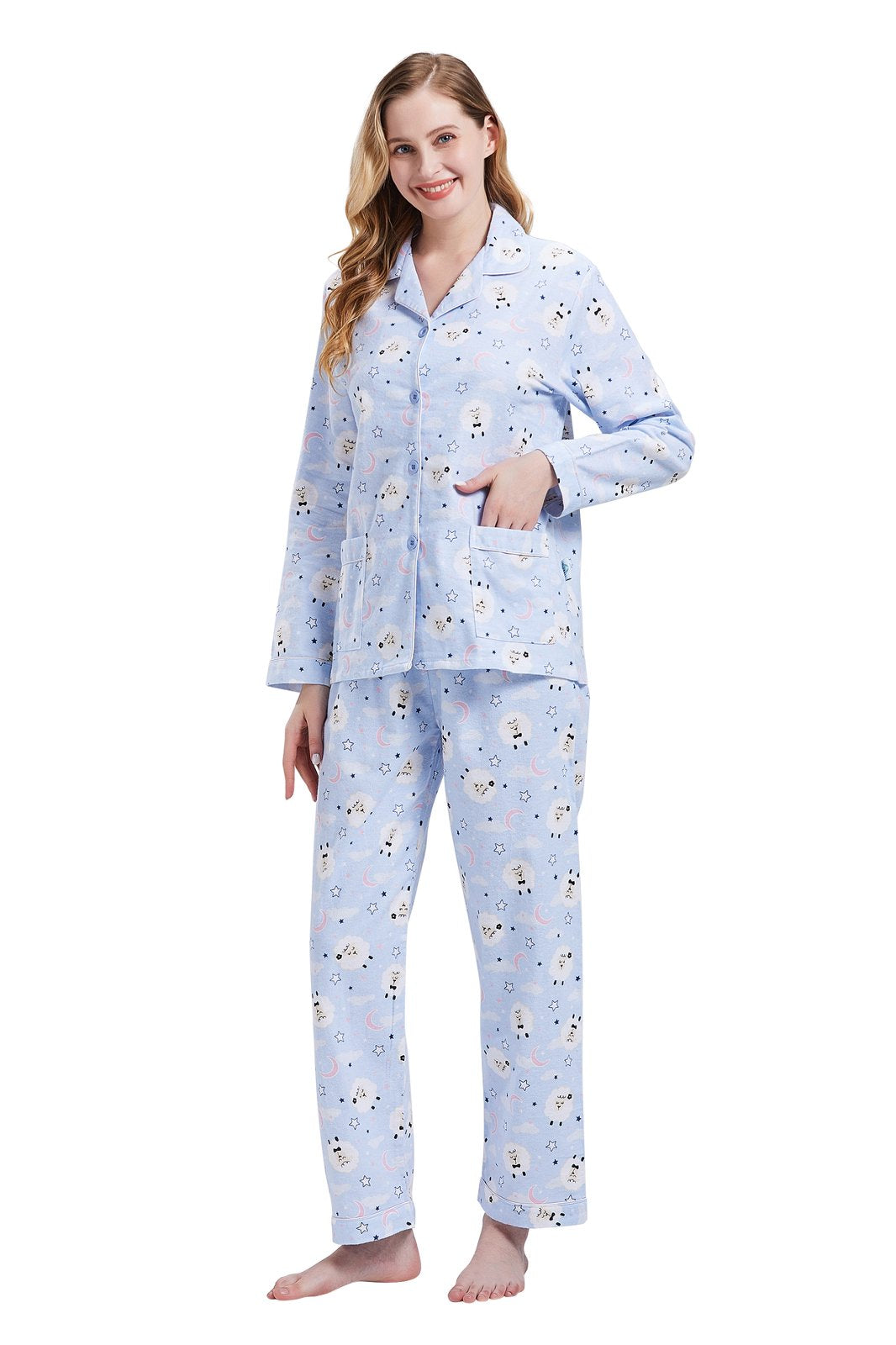 GLOBAL Womens Cotton Flannel Pajama Set - Cozy Winter 2-Piece Loungewear with Button-Down Top & Pants, Size S-3XL