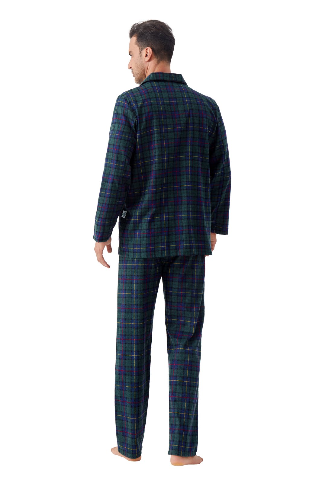 GLOBAL Men's Cotton Flannel Pajama Set, Long Sleeve Button‑Down Top & Long Pants Sleepwear, Soft Warm Loungewear, S-3XL