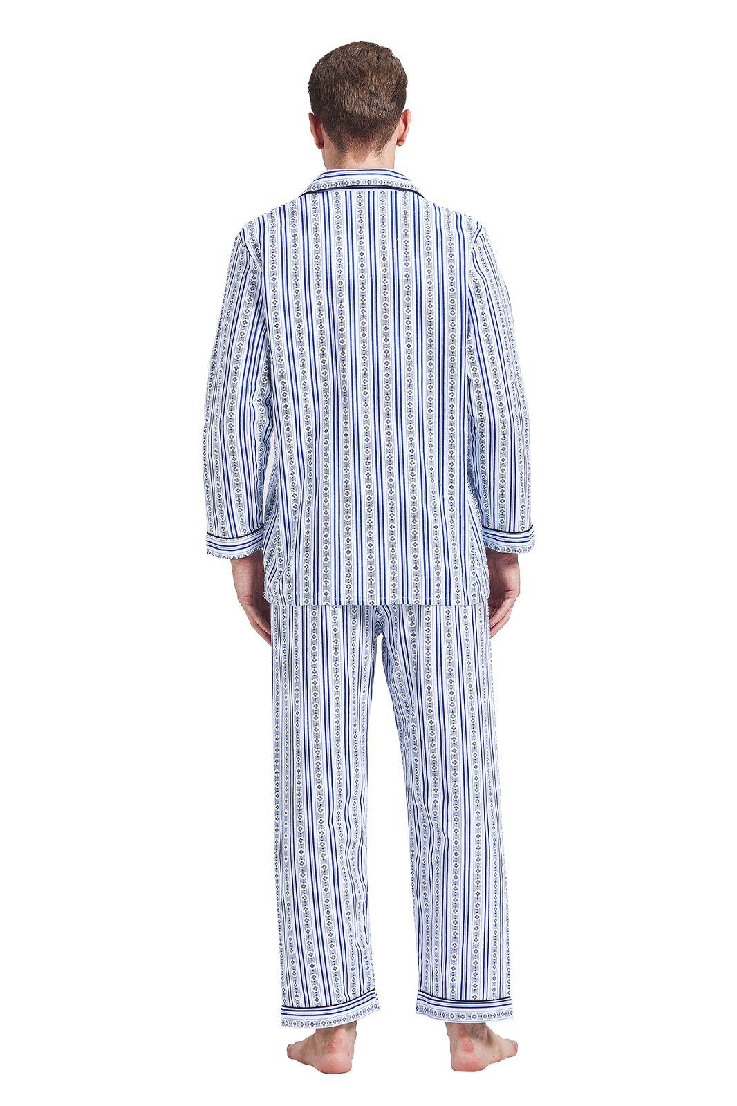 GLOBAL Men's Cotton Flannel Pajama Set, Long Sleeve Button‑Down Top & Long Pants Sleepwear, Soft Warm Loungewear, S-3XL