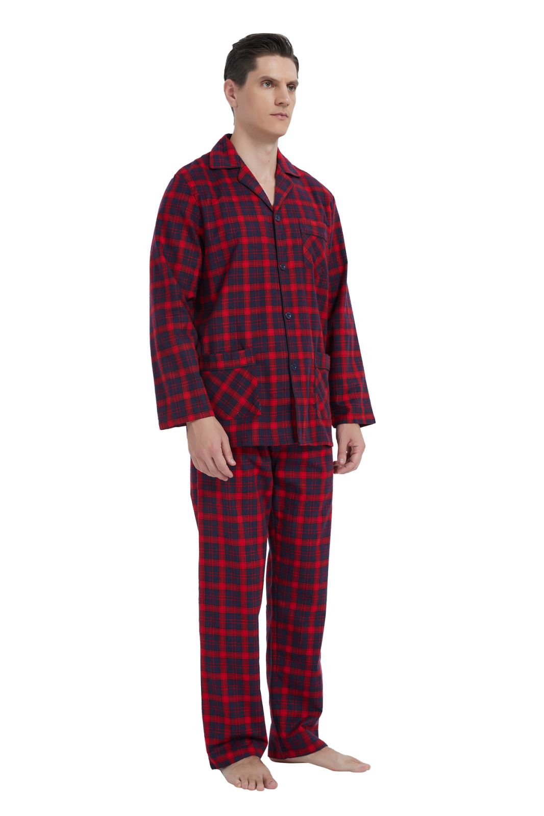 GLOBAL Men's Long Sleeve Flannel Pajamas Sets 100% Cotton Sleepwear Top and Bottom, Size S-3XL