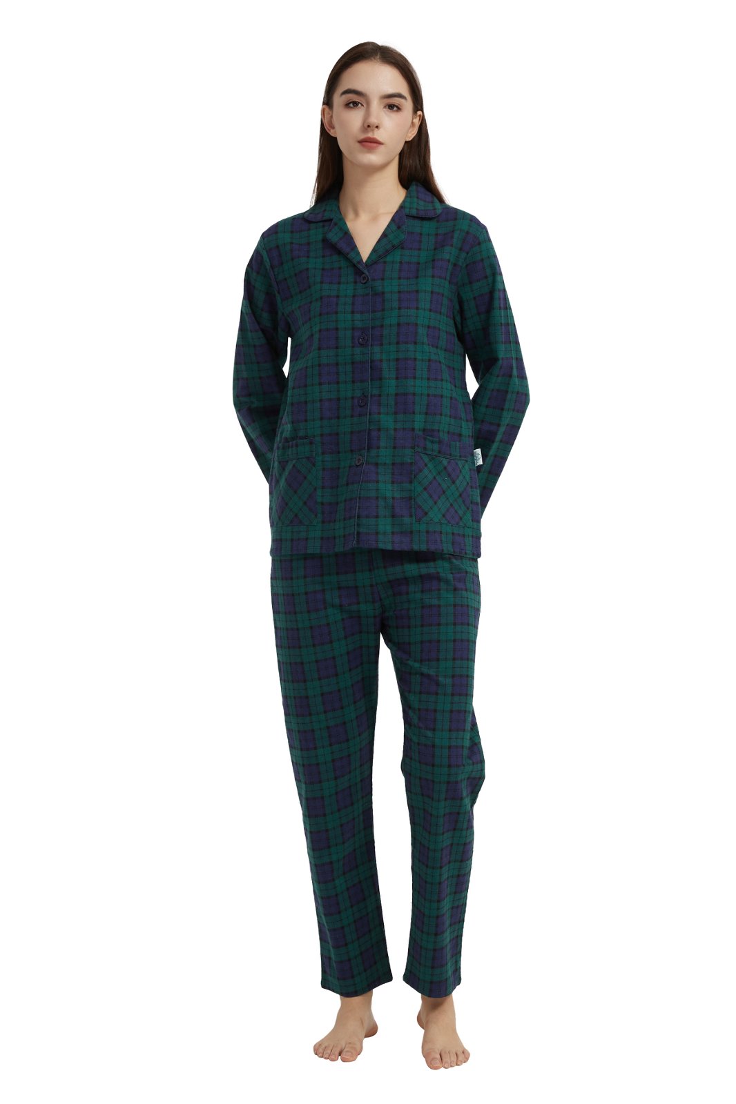 GLOBAL Women’s Flannel Pajama Set 100% Cotton Comfy PJs for Women Long Sleeve Button Front 2-Piece Warm and Cozy Sleepwear,Size S-3XL