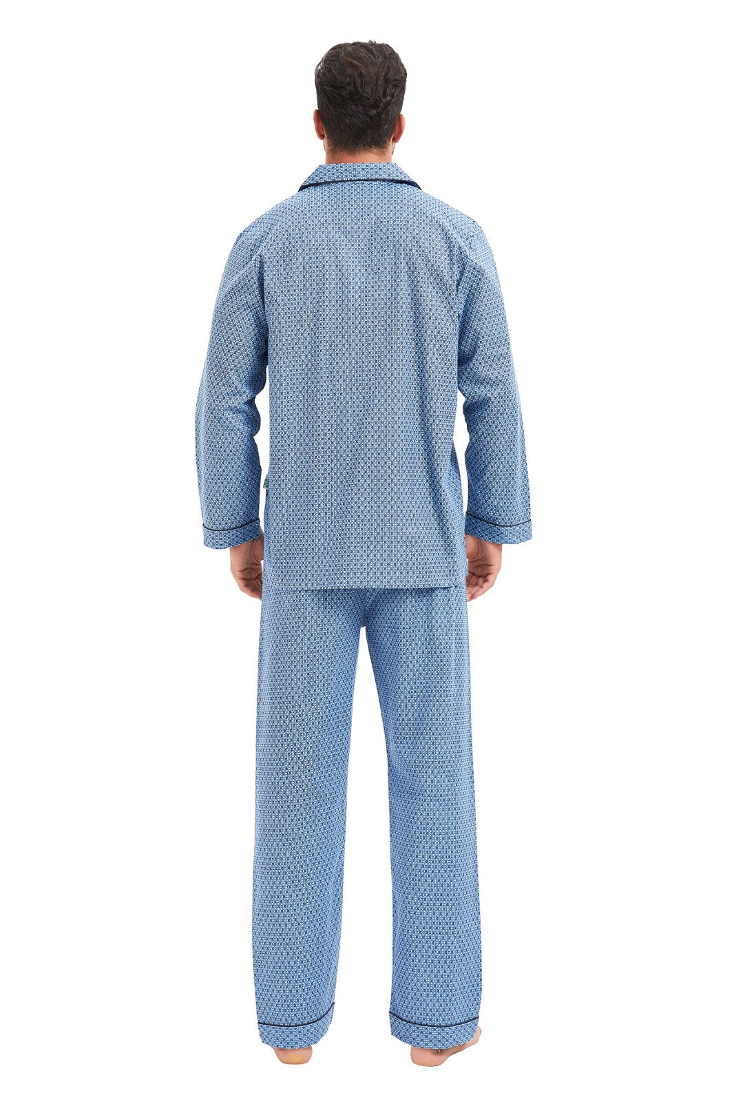 GLOBAL Men's Cotton Flannel Pajama Set, Long Sleeve Button‑Down Top & Long Pants Sleepwear, Soft Warm Loungewear, S-3XL