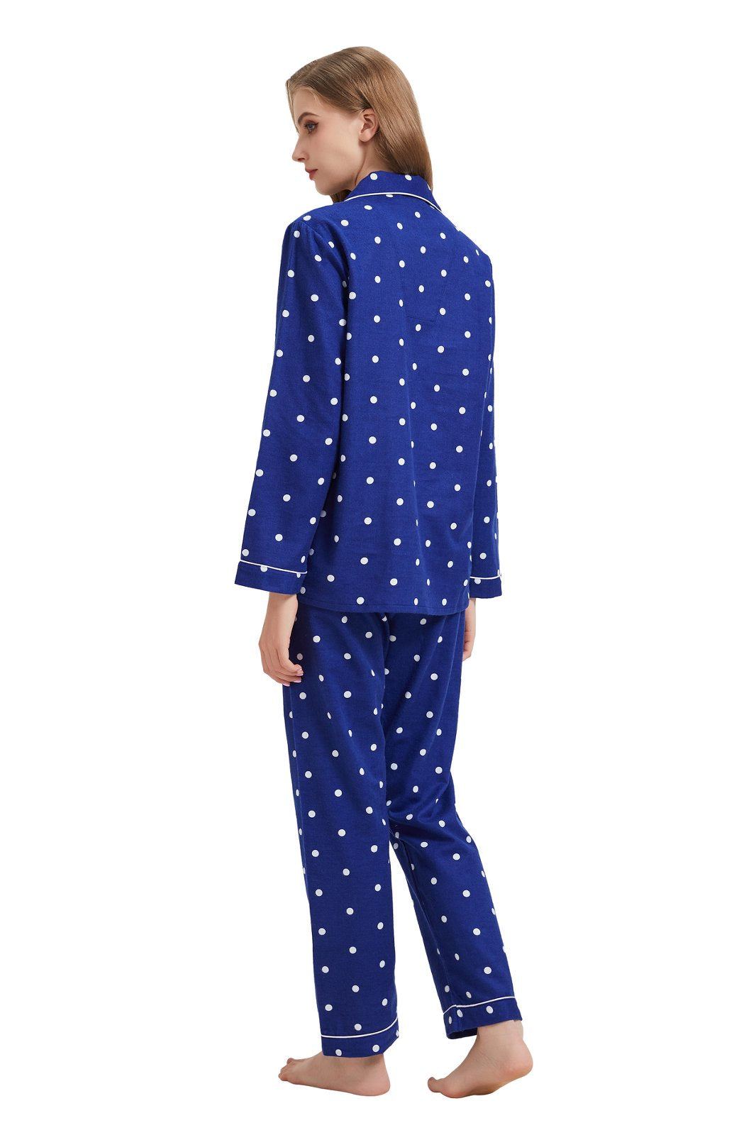 GLOBAL Womens Flannel Cotton Pajama Set Long PJs Flannel Loungewear Sleepwear,Size S-3XL