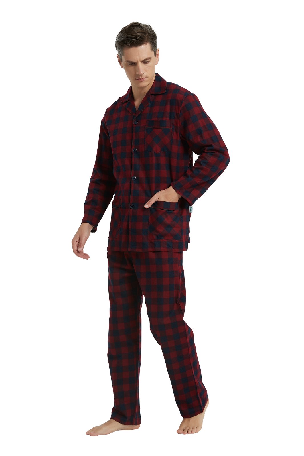 GLOBAL Men's Long Sleeve Flannel Pajamas Sets 100% Cotton Sleepwear Top and Bottom