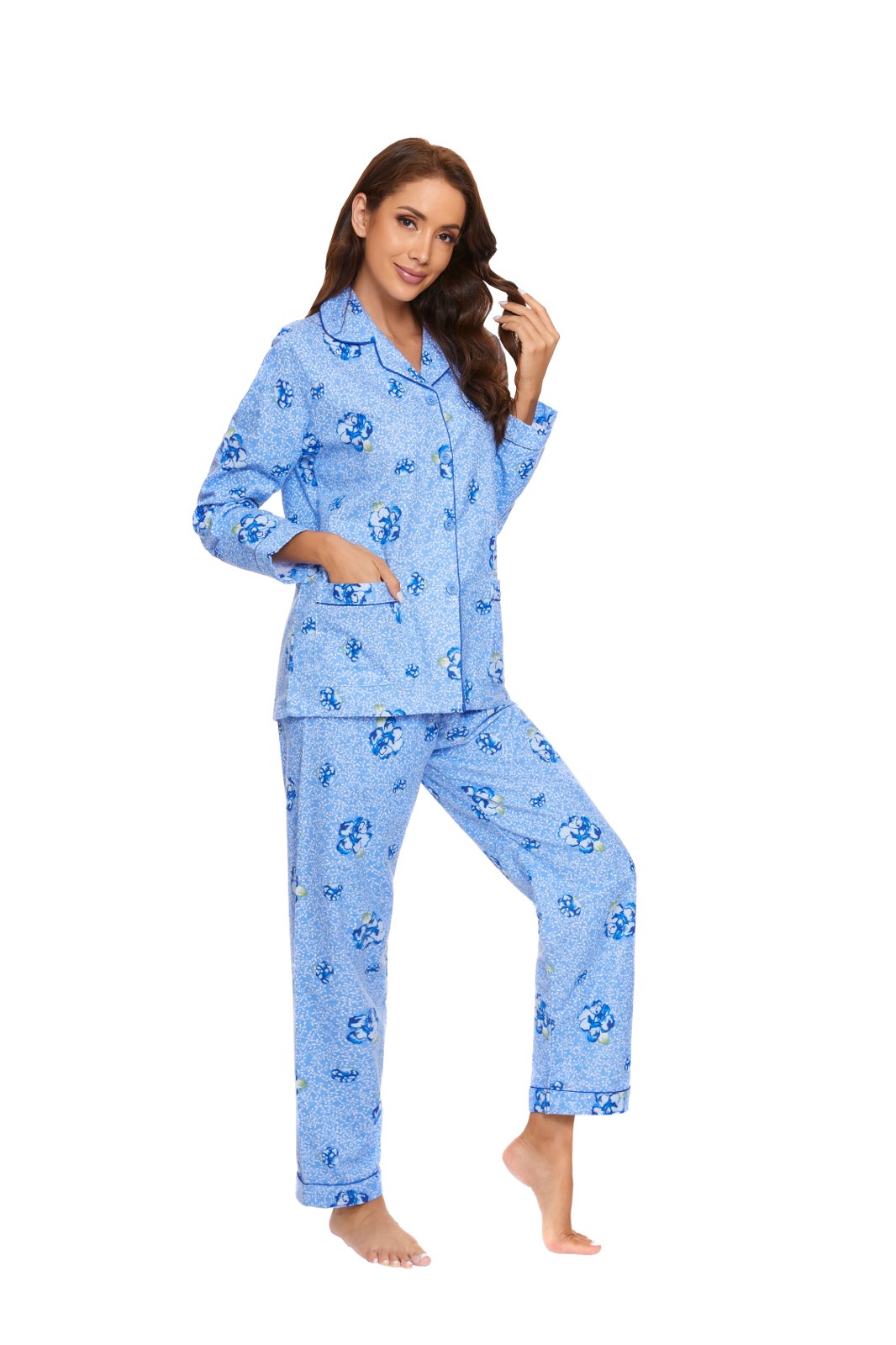 GLOBAL Womens Flannel Cotton Pajama Set Long PJs Cozy Winter Flannel Loungewear Sleepwear,Size S-3XL