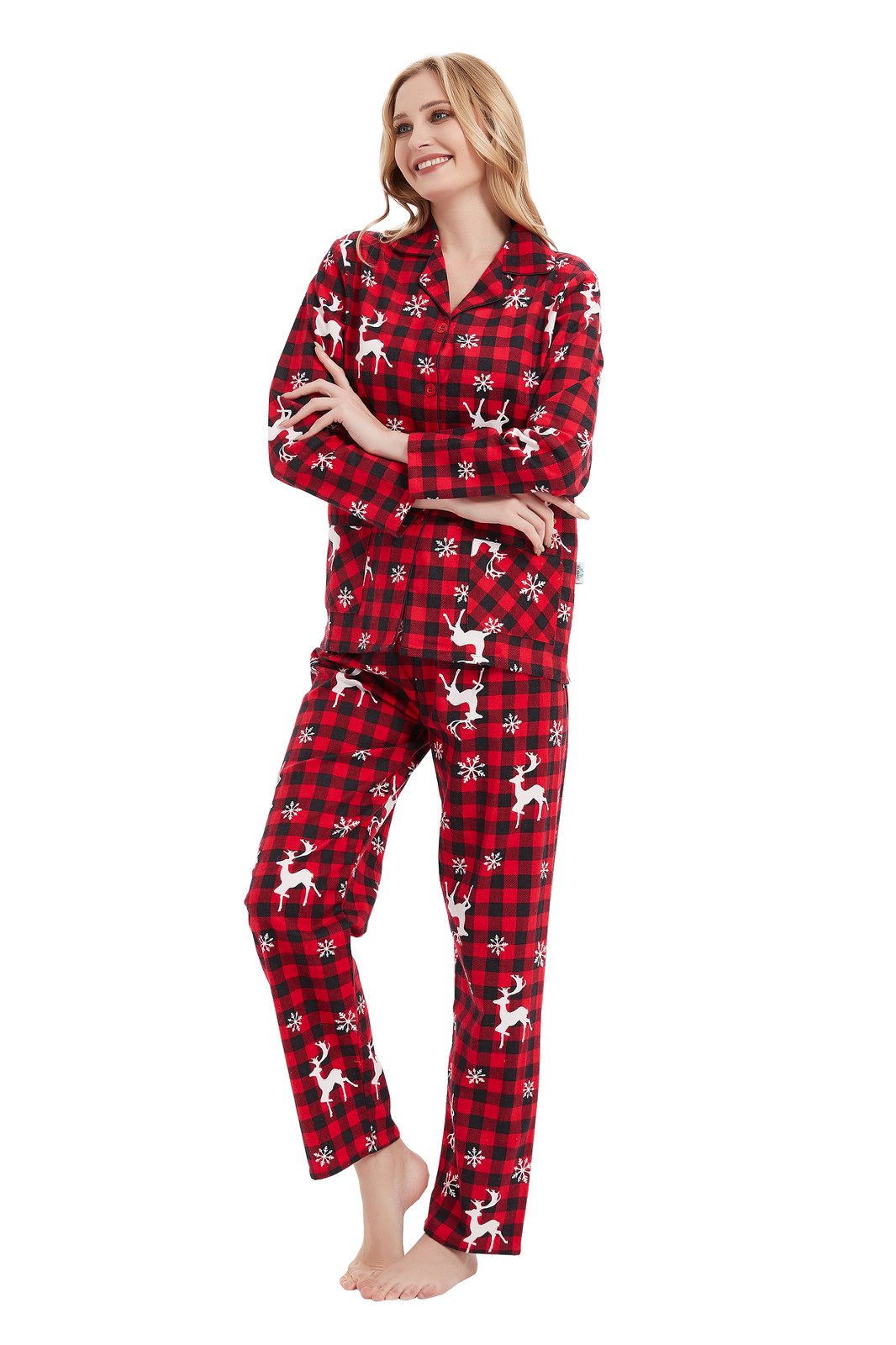 GLOBAL Womens Flannel Cotton Pajama Set Long PJs Cozy Winter Flannel Loungewear Sleepwear