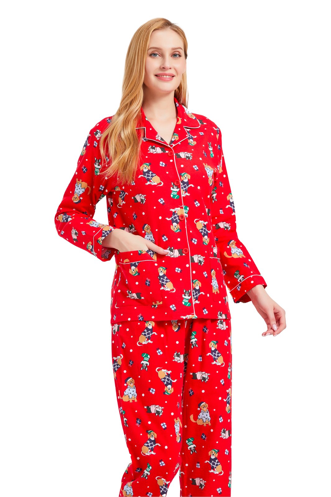 GLOBAL Womens Flannel Cotton Pajama Set Long PJs Cozy Winter Flannel Loungewear Sleepwear,Size S-3XL