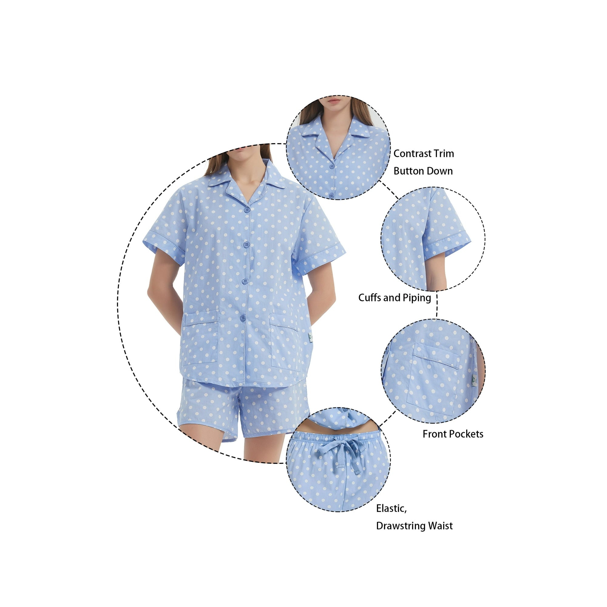 GLOBAL Womens Pajama Set Short Sleeve PJs for Women cotton Pajamas Summer Sleepwear, 2-Piece, Sizes S to 3X