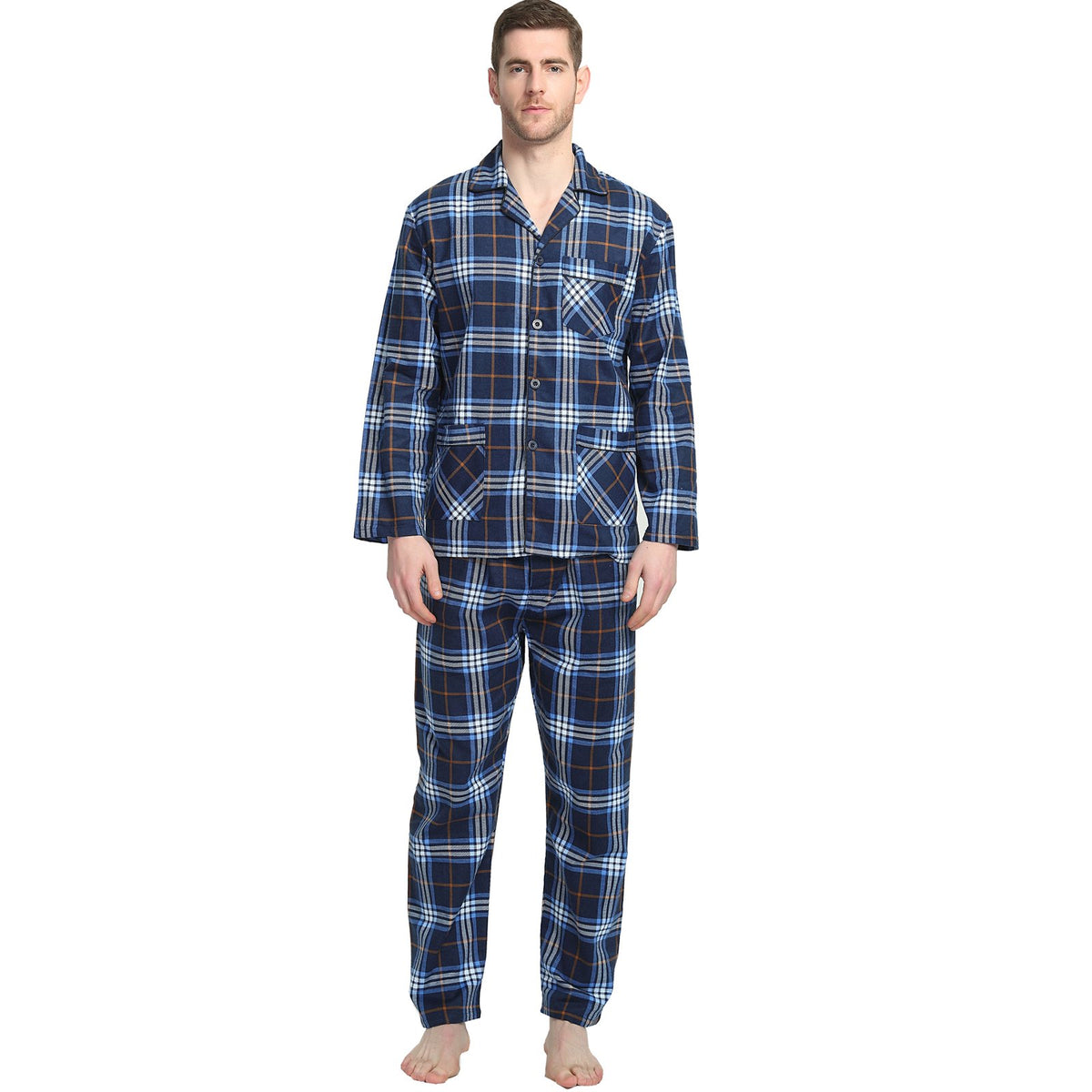 GLOBAL Men's Long Sleeve Flannel Pajamas Sets 100% Cotton Sleepwear Top and Bottom