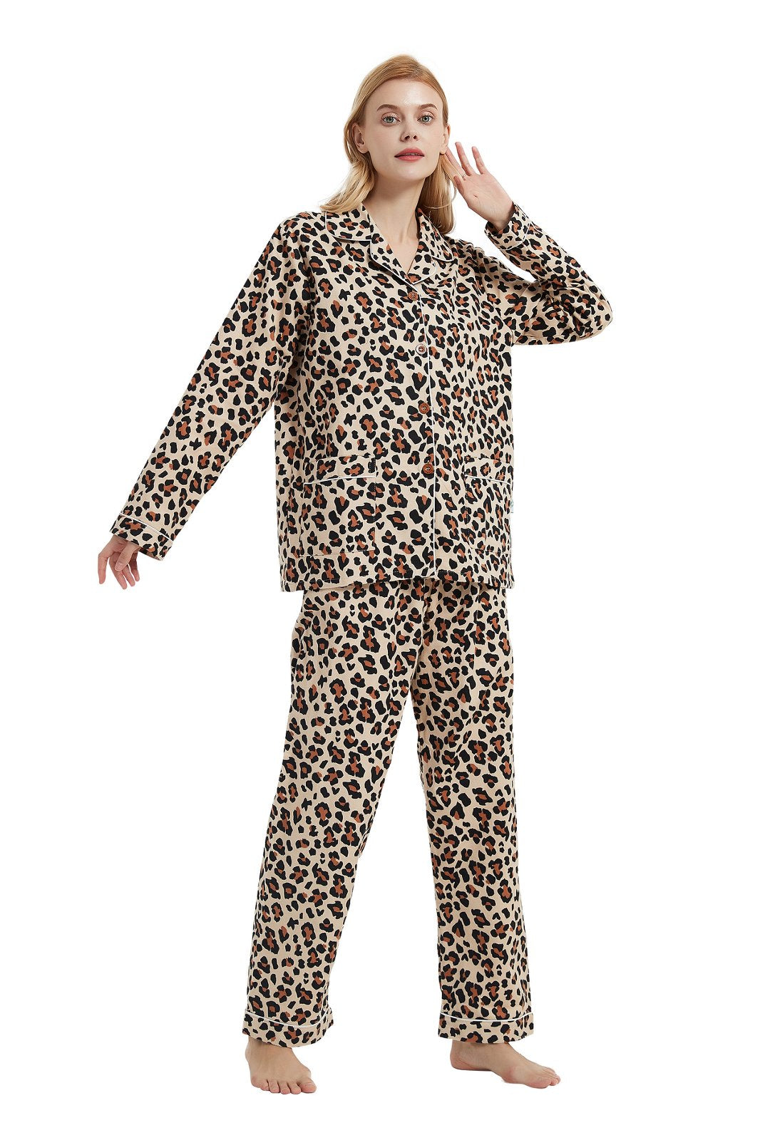 GLOBAL Womens Cotton Flannel Pajama Set - Cozy Winter 2-Piece Loungewear with Button-Down Top & Pants