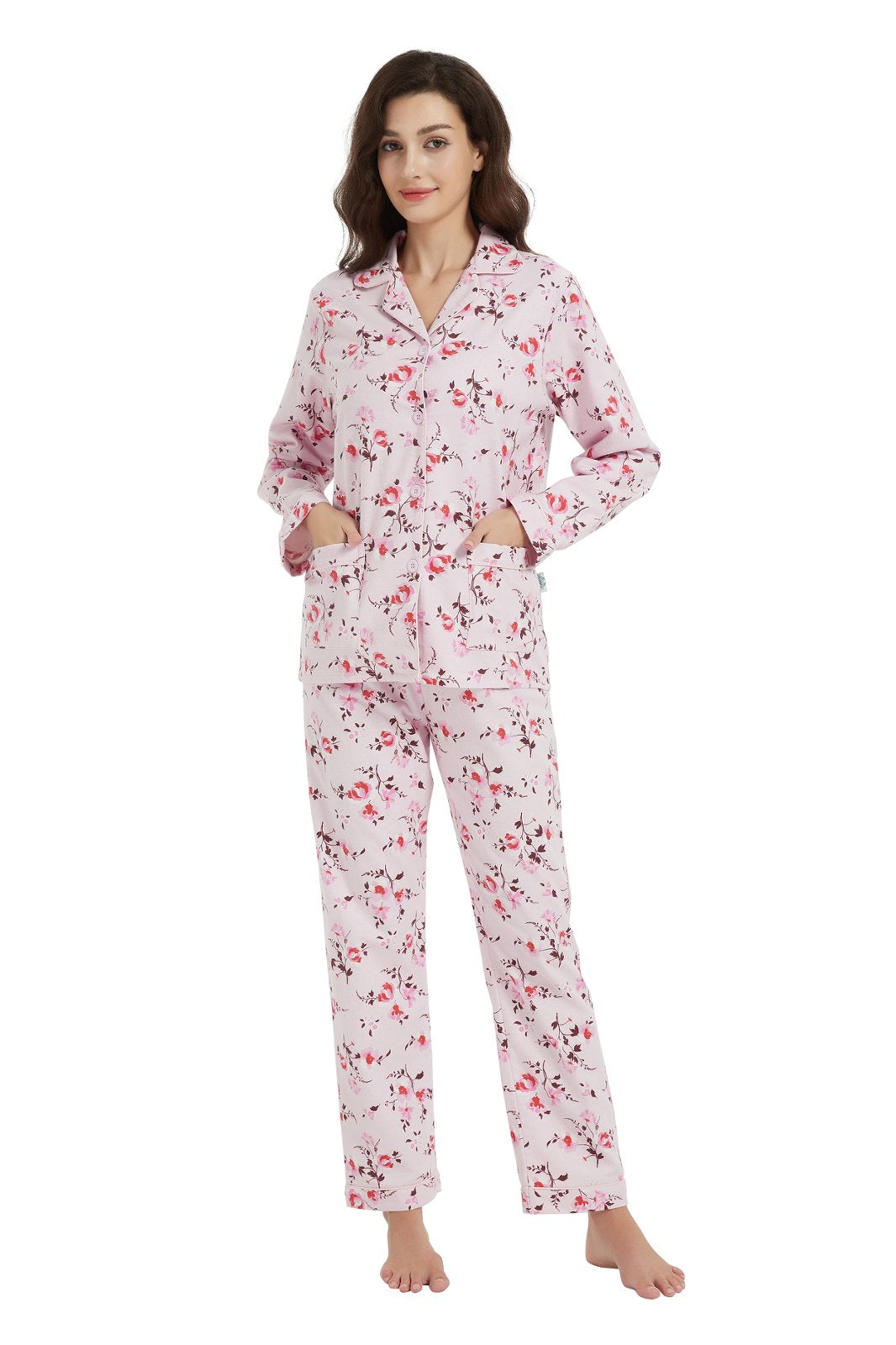 GLOBAL Womens Flannel Cotton Pajama Set Long PJs Flannel Loungewear Sleepwear