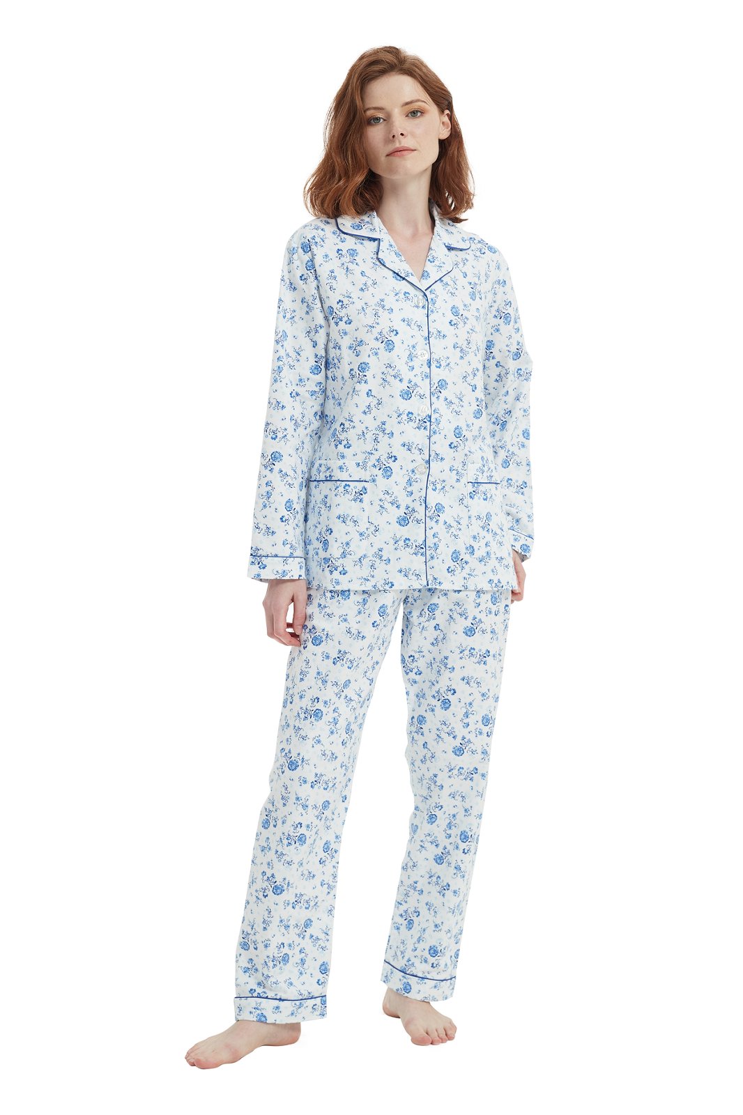 Amaxer Womens Cotton Cozy Flannel Pajama Set - Long Sleeve Button-Up Top with Elastic Waist Pants, Warm & Soft Sleepwear
