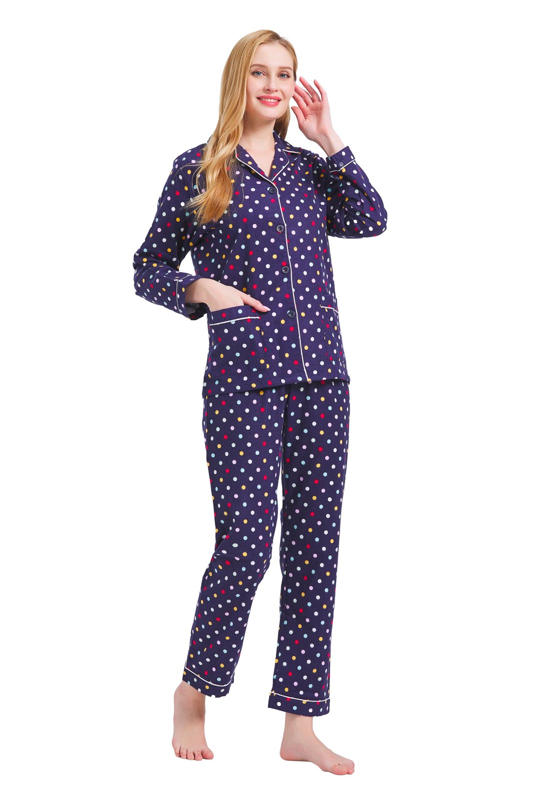 GLOBAL Womens Cotton Flannel Pajama Set - Cozy Winter 2-Piece Loungewear with Button-Down Top & Pants