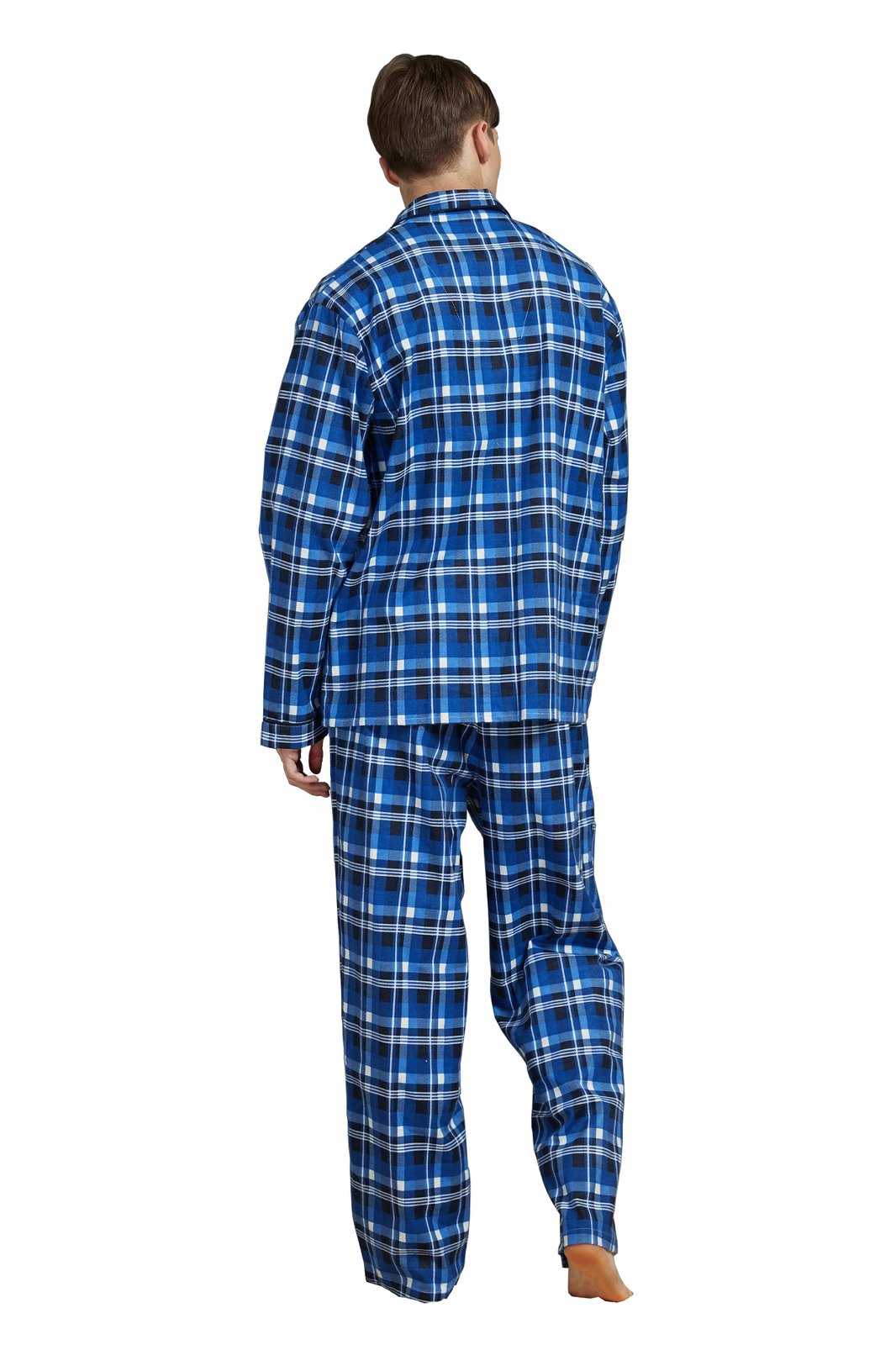 Amaxer Mens Cotton Flannel Pajama Set, Long Sleeve Button‑Down Top & Elastic Waist Long Pants, Breathable Sleep Loungewear, Size XL