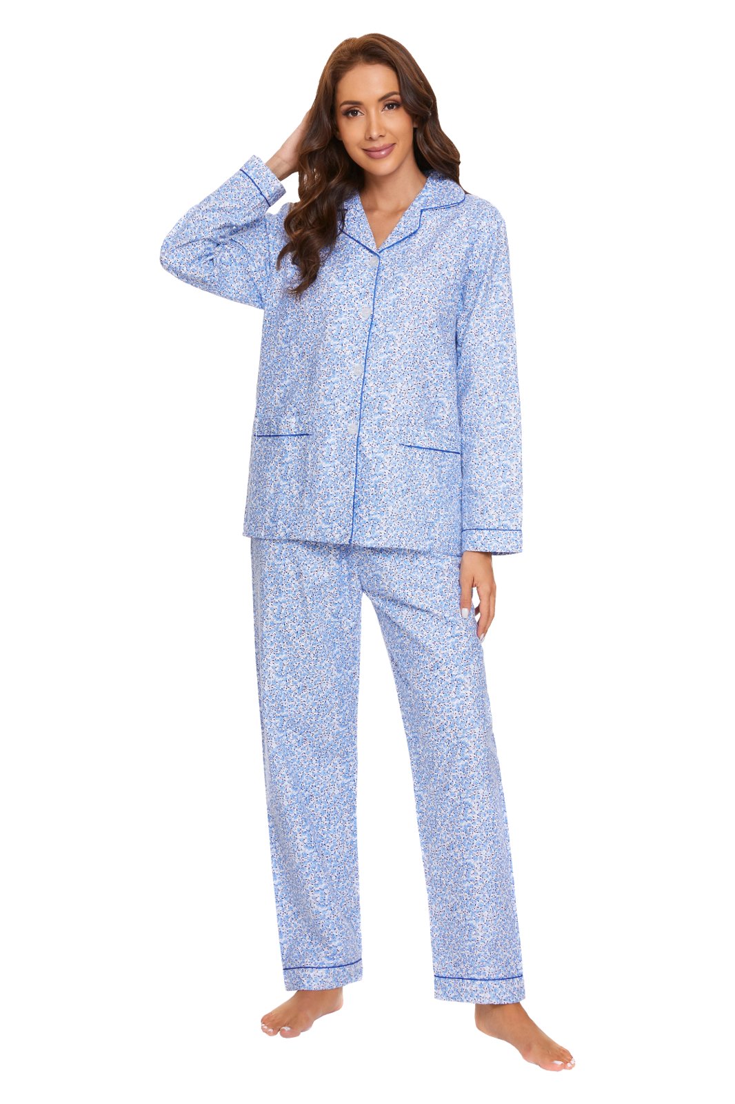 GLOBAL Women’s Flannel Pajama Set 100% Cotton Comfy PJs for Women Long Sleeve Button Front 2-Piece Warm and Cozy Sleepwear
