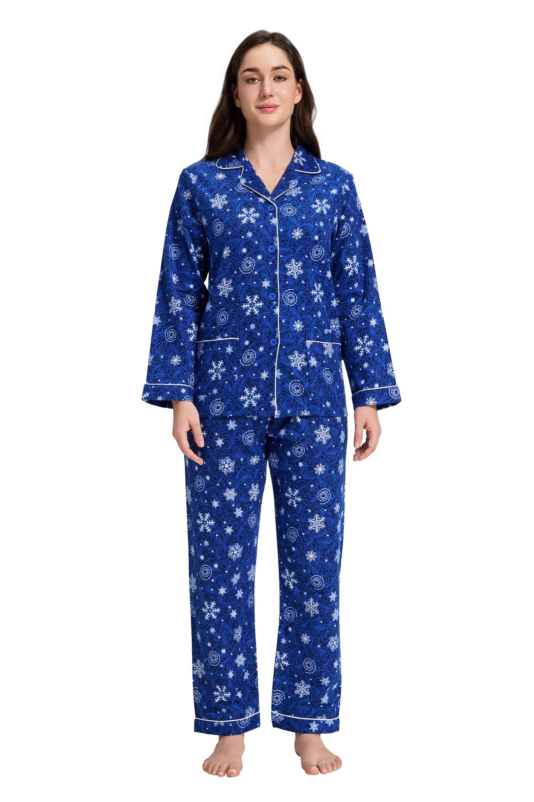 GLOBAL Women’s Flannel Pajama Set 100% Cotton Comfy PJs for Women Long Sleeve Button Front 2-Piece Warm and Cozy Sleepwear