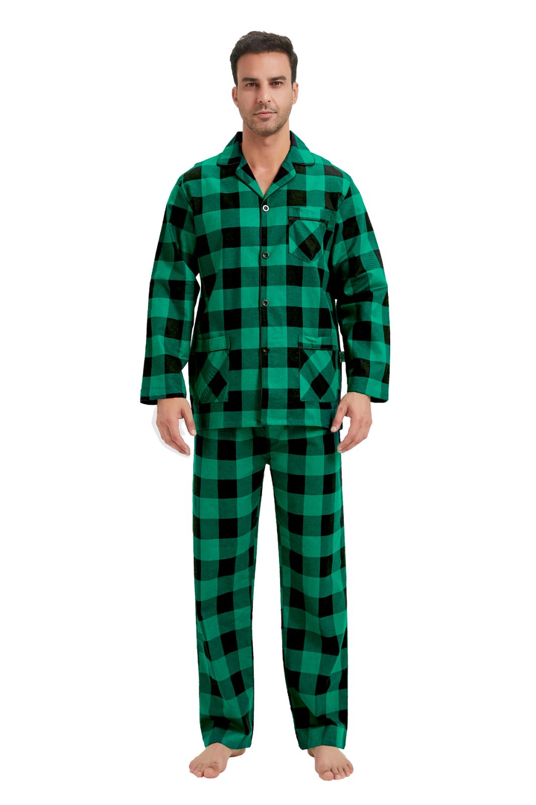 GLOBAL Men's Long Sleeve Flannel Pajamas Sets 100% Cotton Sleepwear Top and Bottom, Size S-3XL