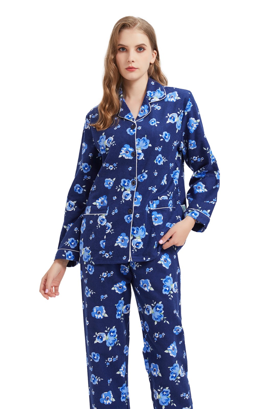GLOBAL Womens Flannel Cotton Pajama Set Long PJs Flannel Loungewear Sleepwear,Size S-3XL