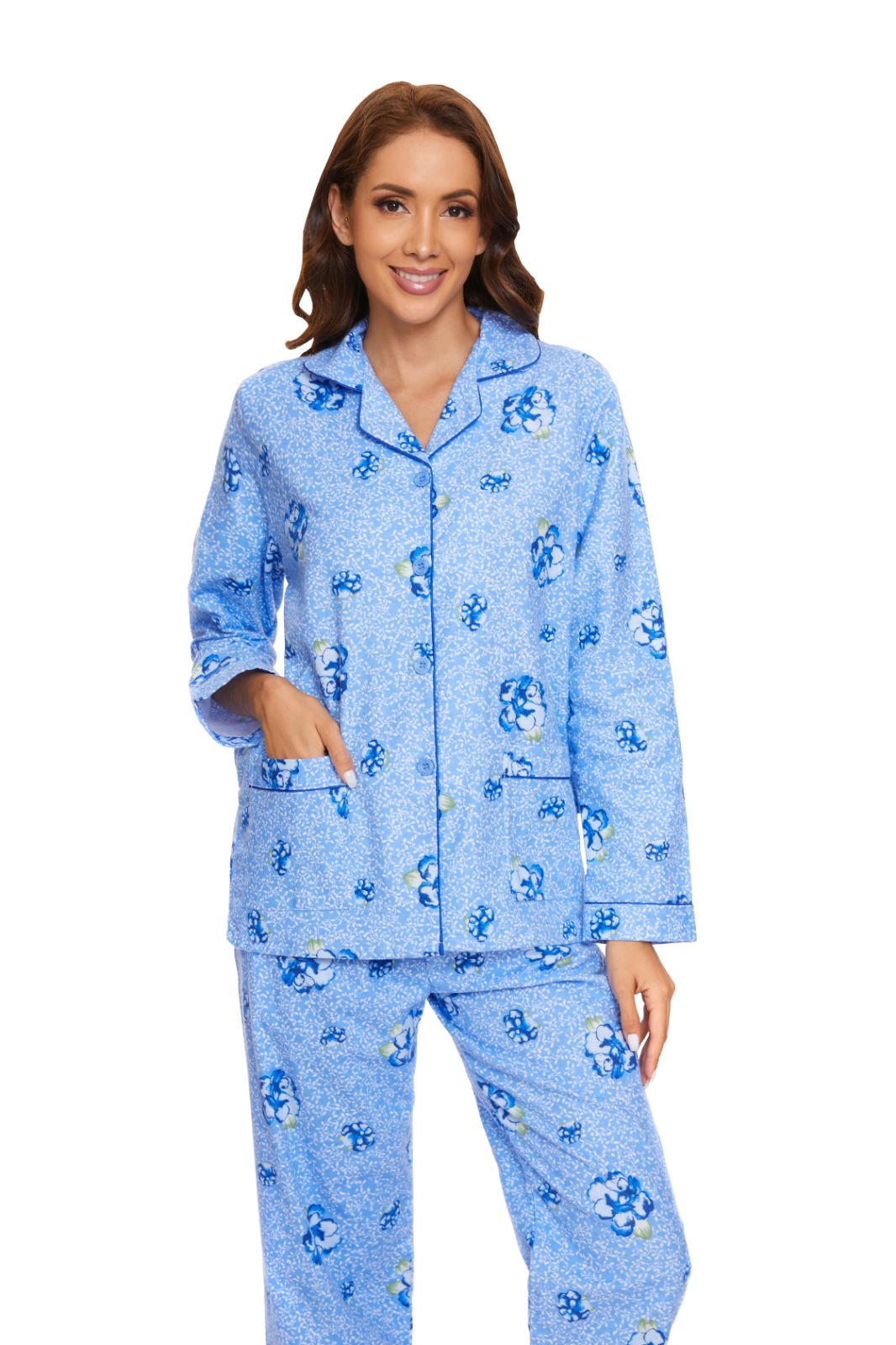 GLOBAL Womens Flannel Cotton Pajama Set Long PJs Cozy Winter Flannel Loungewear Sleepwear,Size S-3XL