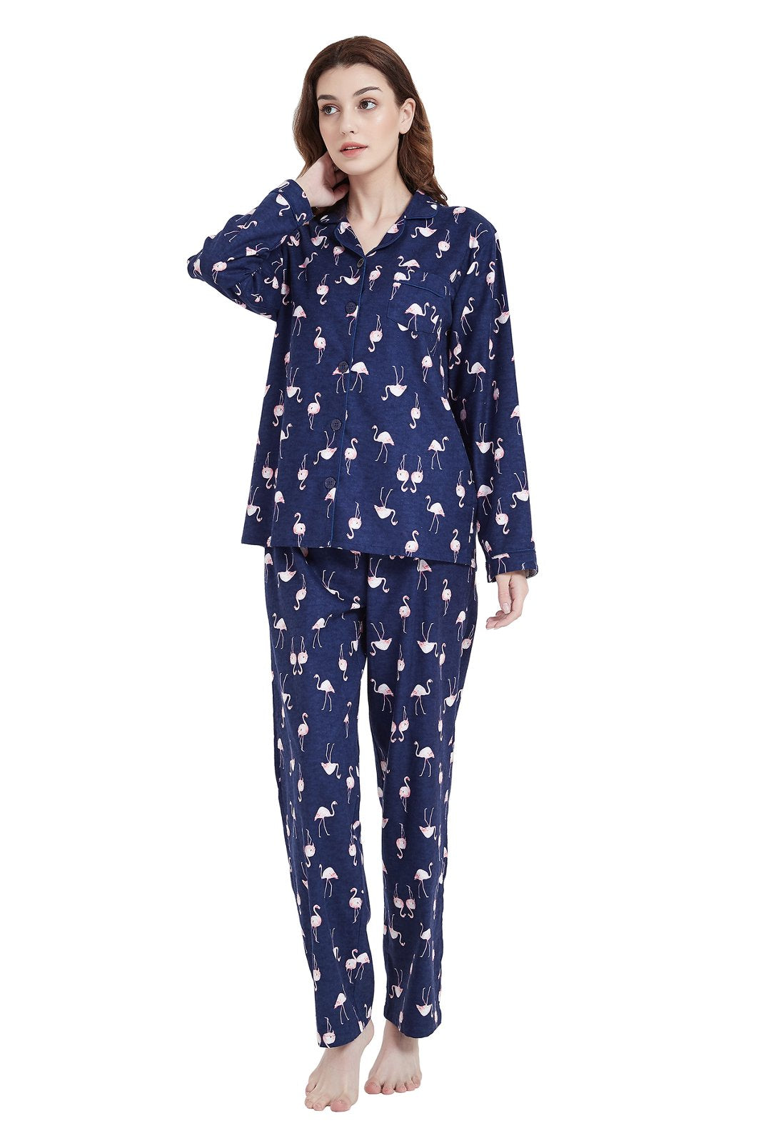 Amaxer Womens 100% Cotton Cozy Flannel Pajama Set - Long Sleeve Button-Up Top with Elastic Waist Pants, Warm & Soft Sleepwear