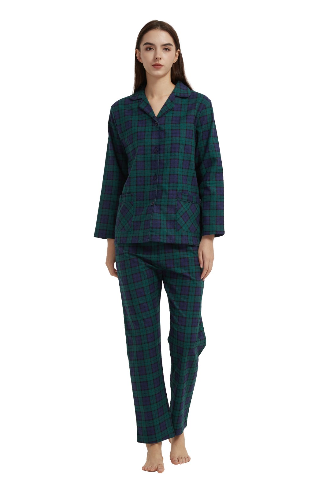 GLOBAL Women’s Flannel Pajama Set 100% Cotton Comfy PJs for Women Long Sleeve Button Front 2-Piece Warm and Cozy Sleepwear,Size S-3XL