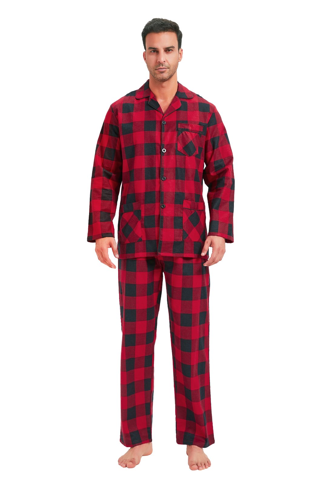 GLOBAL Men's Long Sleeve Flannel Pajamas Sets 100% Cotton Sleepwear Top and Bottom, Size S-3XL