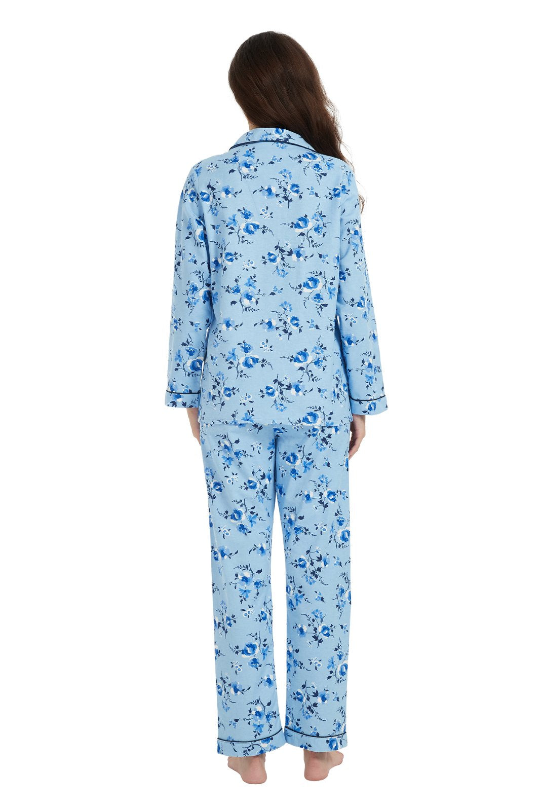 GLOBAL Womens Flannel Cotton Pajama Set Long PJs Flannel Loungewear Sleepwear
