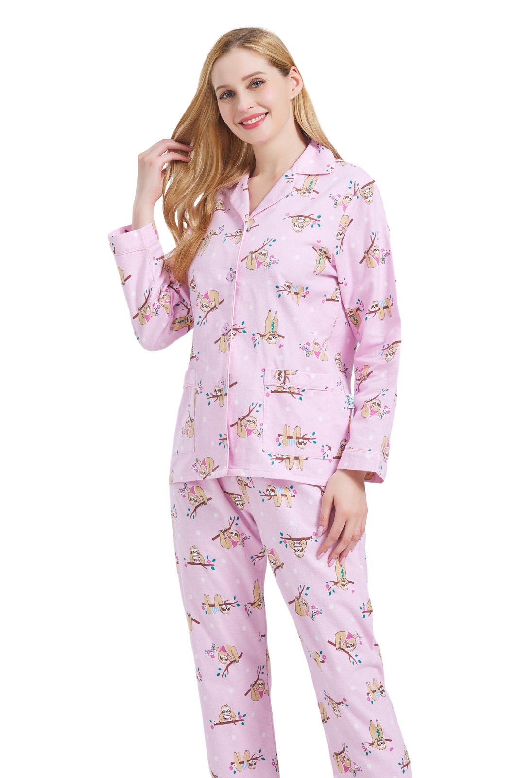 GLOBAL Womens Flannel Cotton Pajama Set Long PJs Cozy Winter Flannel Loungewear Sleepwear,Size S-3XL