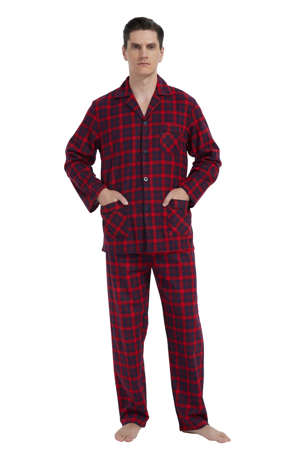 GLOBAL Men's Long Sleeve Flannel Pajamas Sets 100% Cotton Sleepwear Top and Bottom, Size S-3XL
