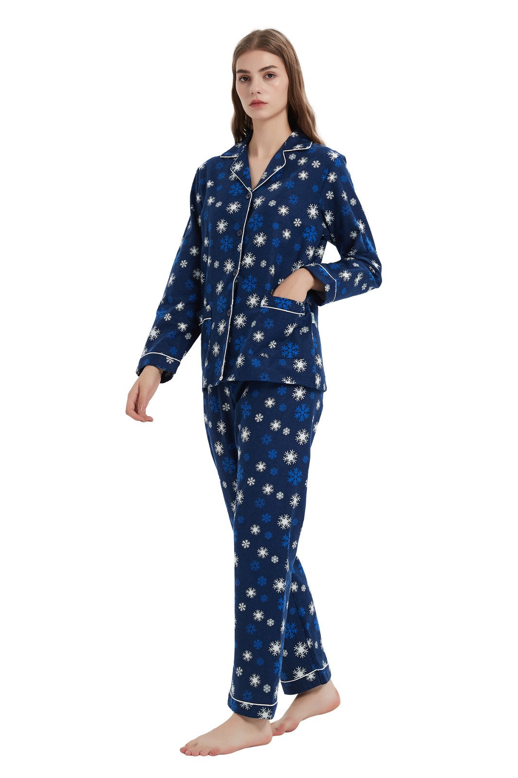 GLOBAL Women’s Flannel Pajama Set 100% Cotton Comfy PJs for Women Long Sleeve Button Front 2-Piece Warm and Cozy Sleepwear,Size S-3XL