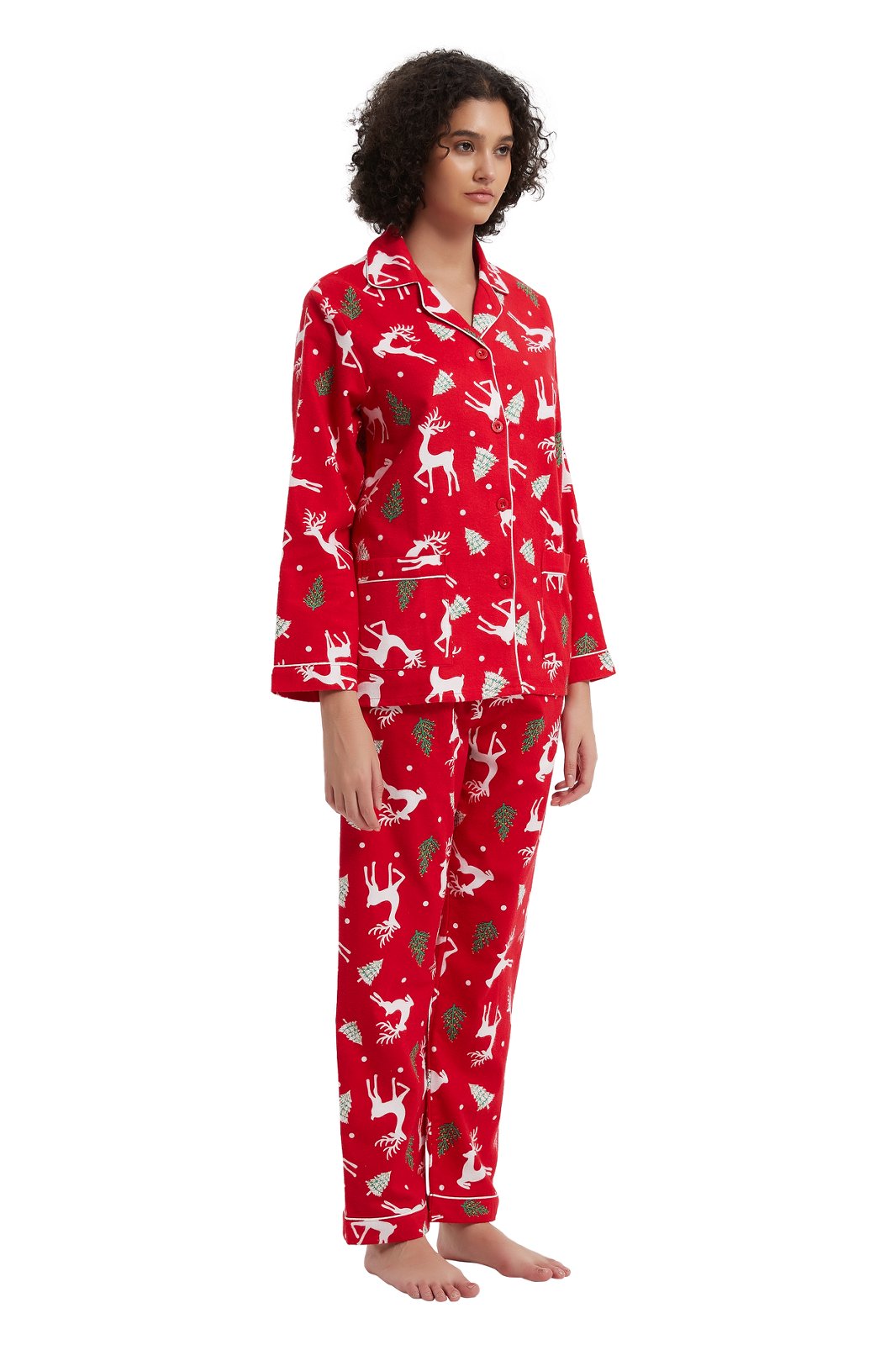 GLOBAL Womens Flannel Cotton Pajama Set Long PJs Flannel Loungewear Sleepwear,Size S-3XL