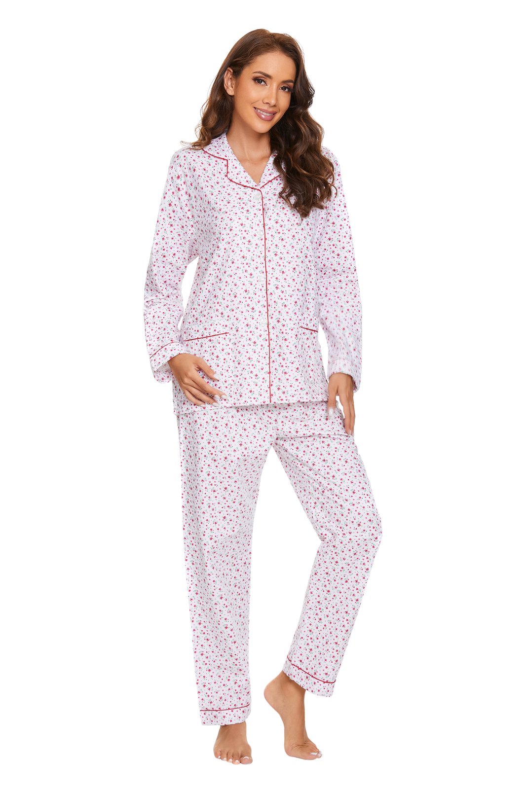Amaxer Womens Cotton Cozy Flannel Pajama Set - Long Sleeve Button-Up Top with Elastic Waist Pants, Warm & Soft Sleepwear